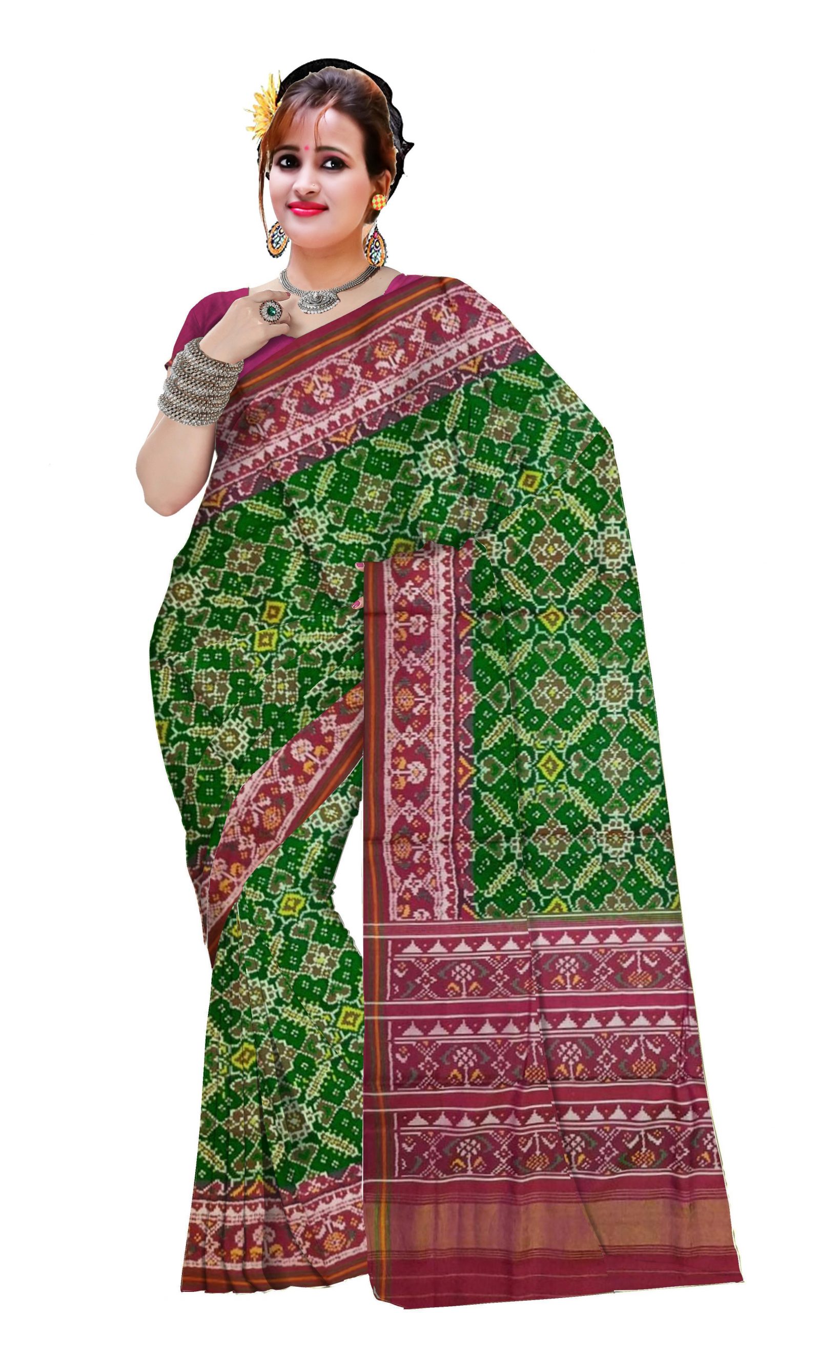 rajkotipatola Traditional Magnta Green Manekchok Patola Saree