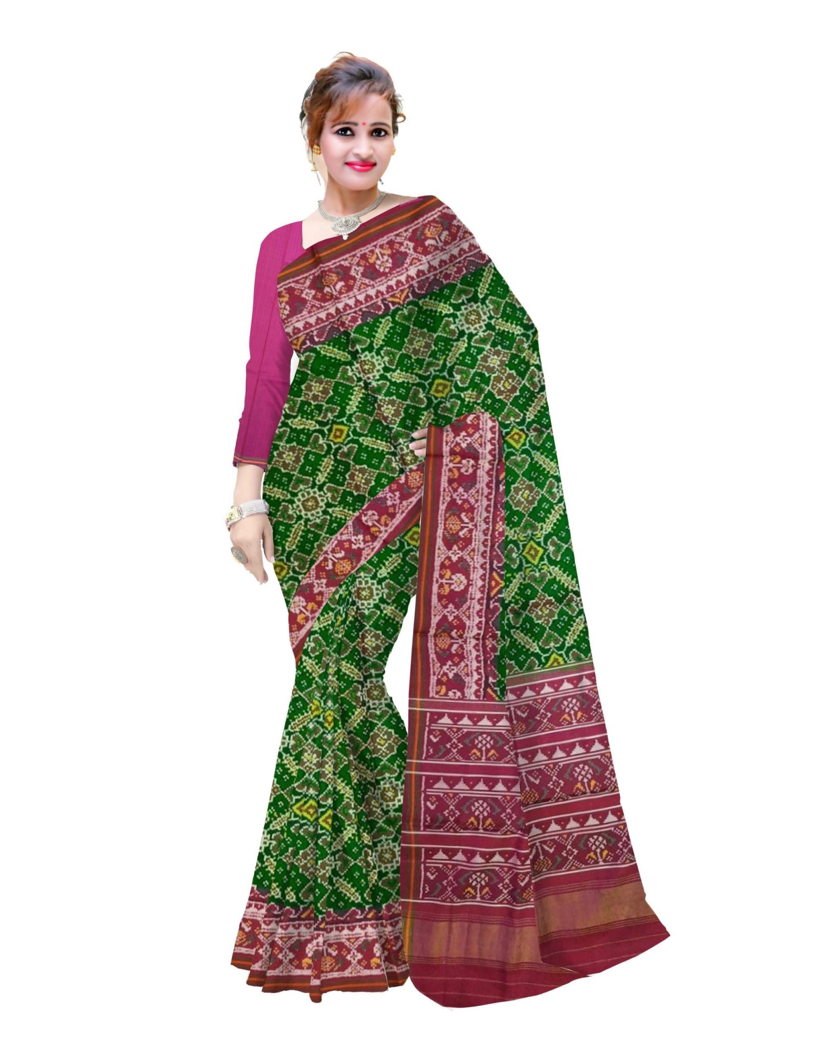 rajkotipatola Traditional Magnta Green Manekchok Patola Saree