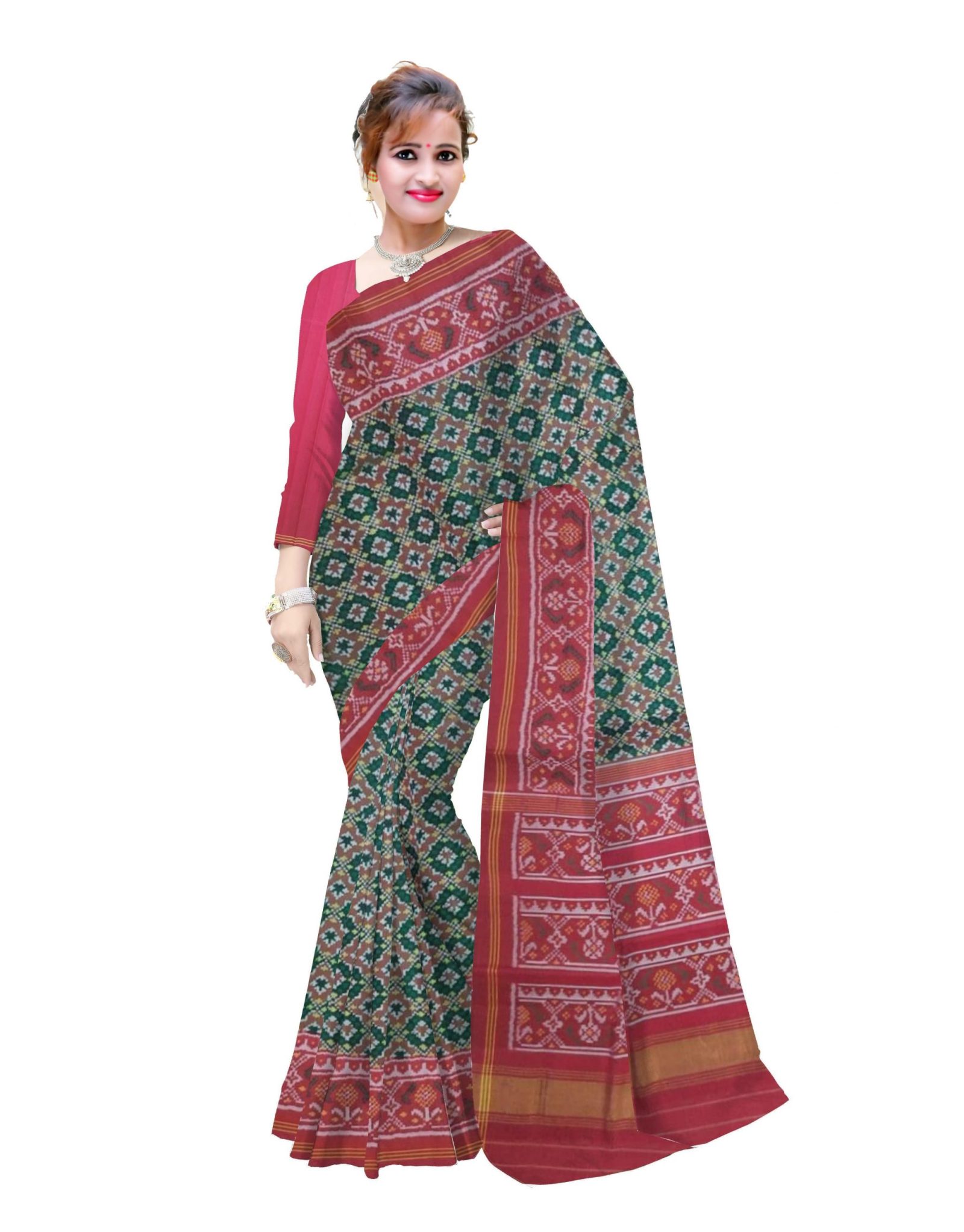 rajkotipatola Traditional Single Ikkat Red Green Patola Saree