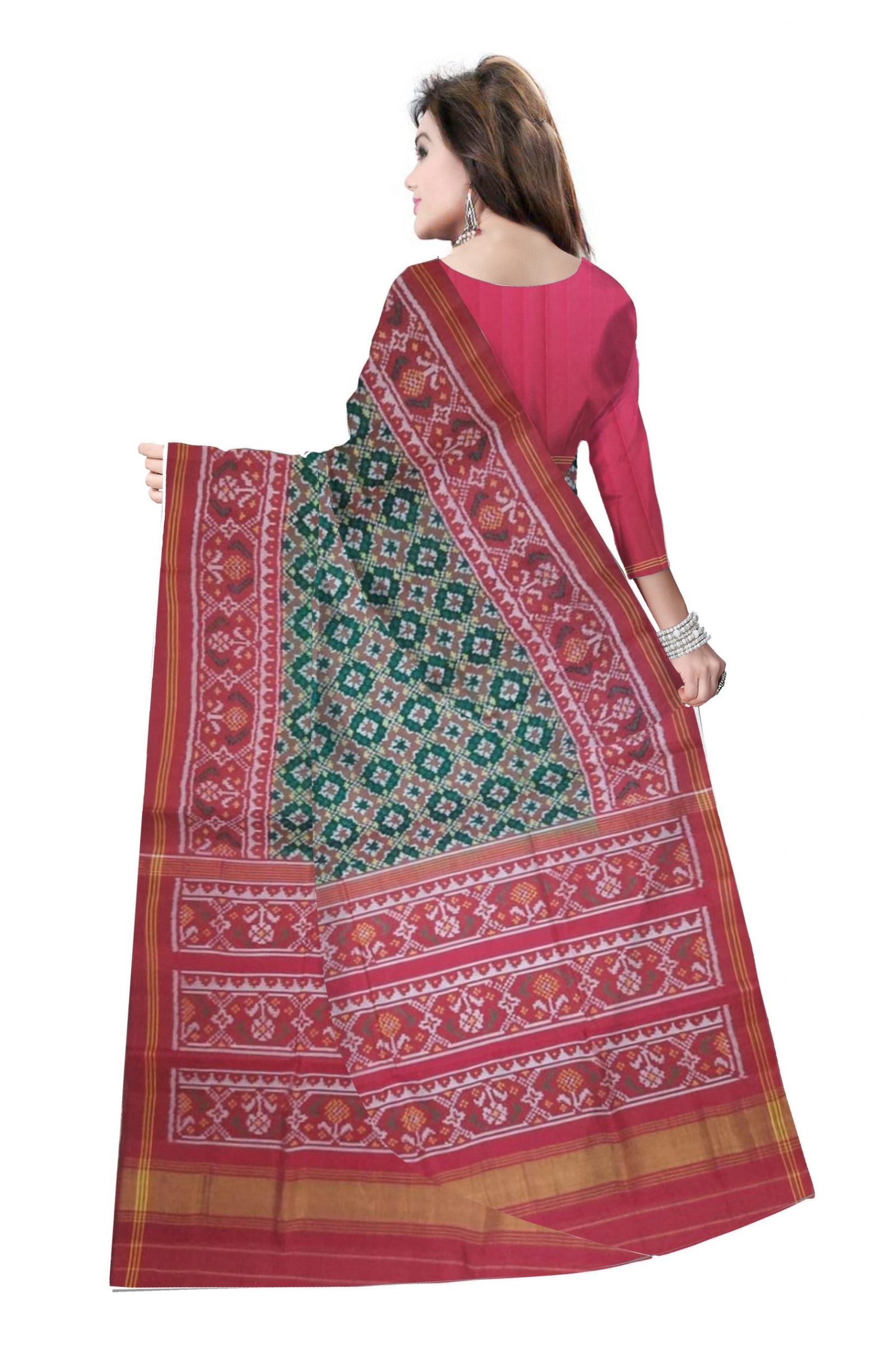 rajkotipatola Traditional Single Ikkat Red Green Patola Saree