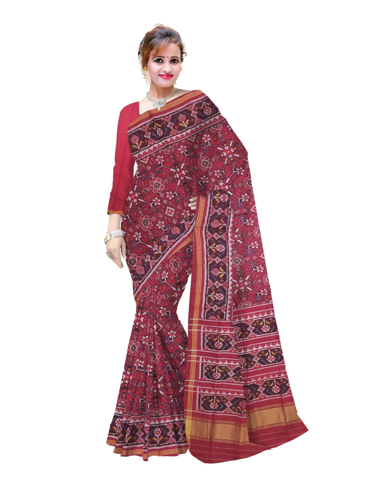 Traditional Single ikkat Red Navratan Patola Saree