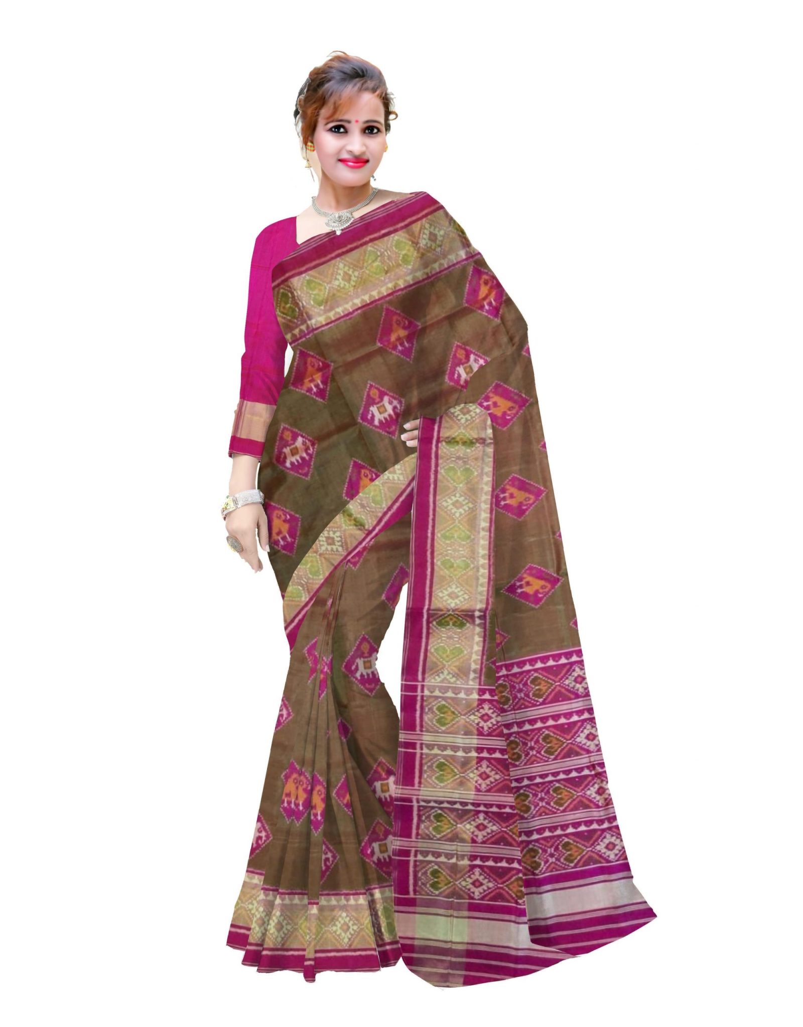 rajkotipatola Traditional Pink MehndiGreen Patola Saree