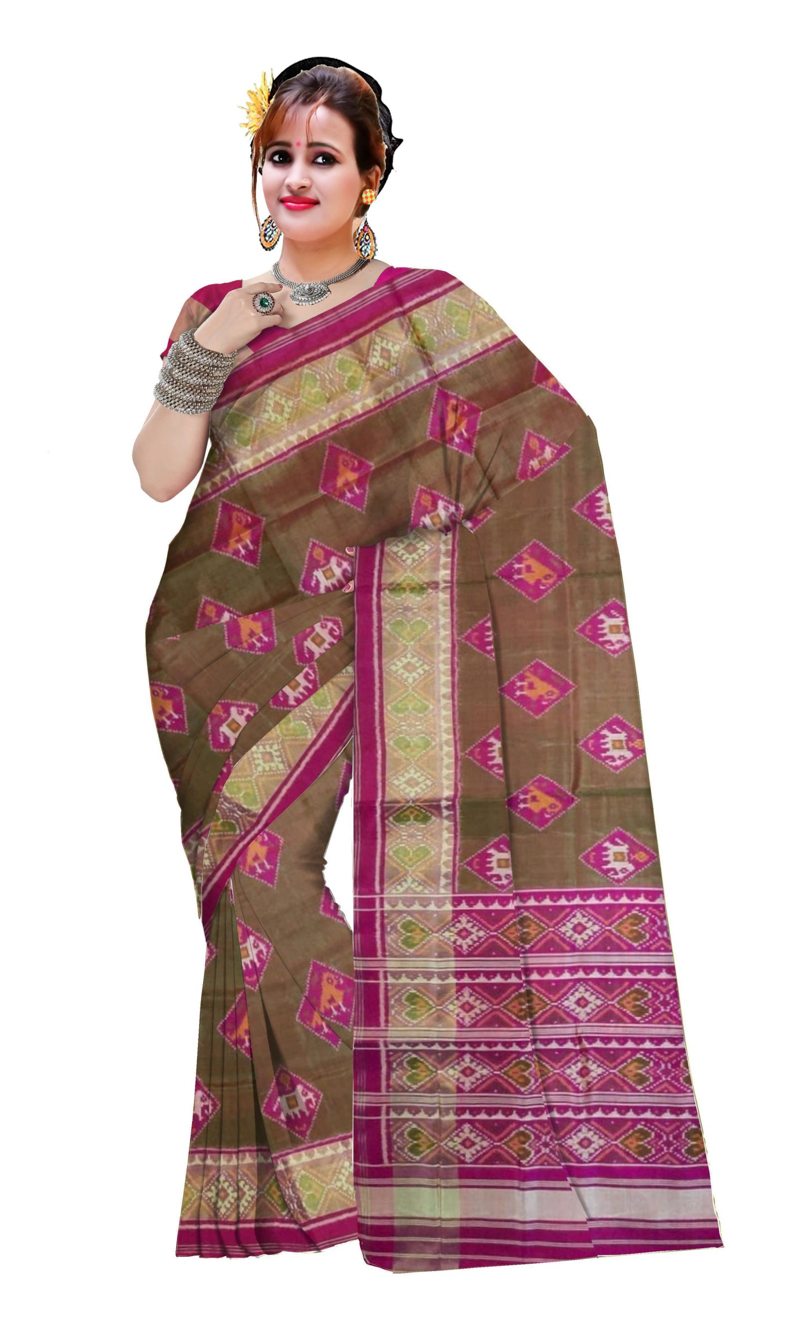 rajkotipatola Traditional Pink MehndiGreen Patola Saree