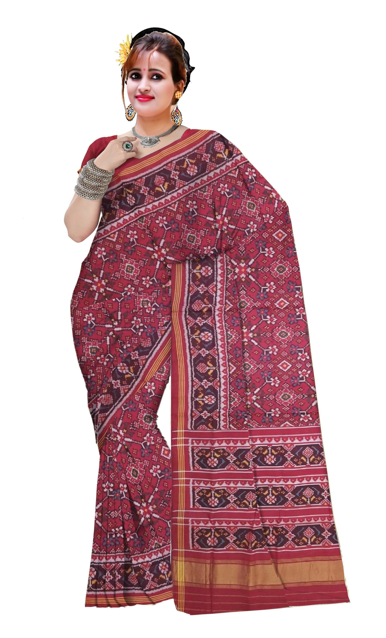 Traditional Single ikkat Red Navratan Patola Saree