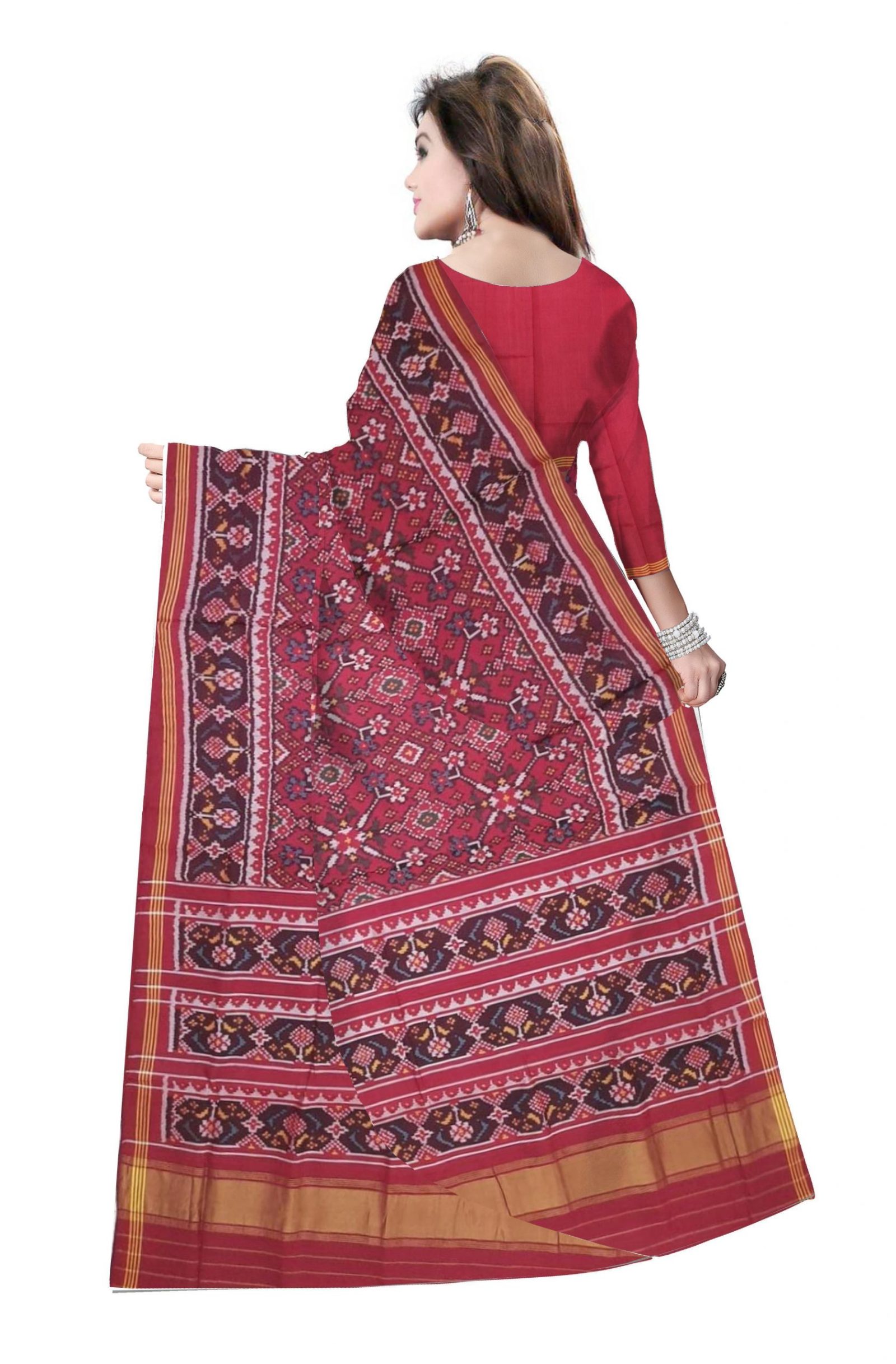 Traditional Single ikkat Red Navratan Patola Saree