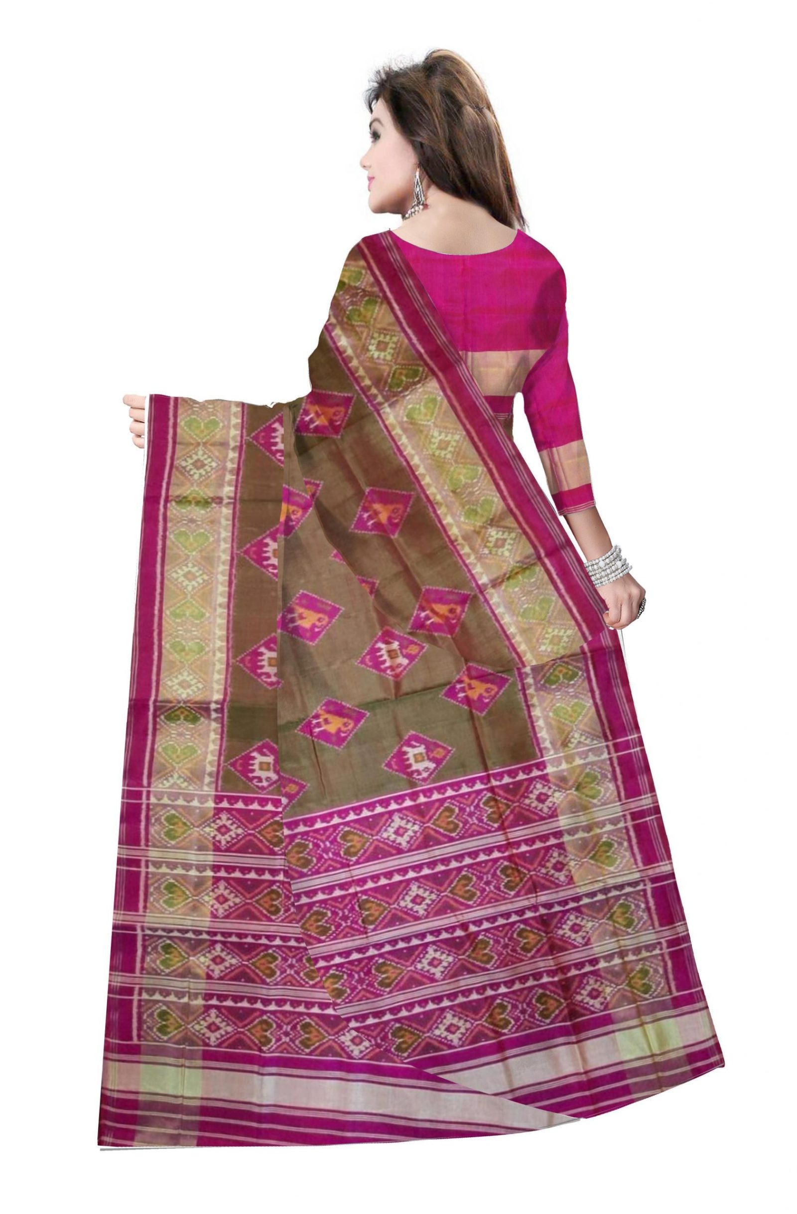 rajkotipatola Traditional Pink MehndiGreen Patola Saree