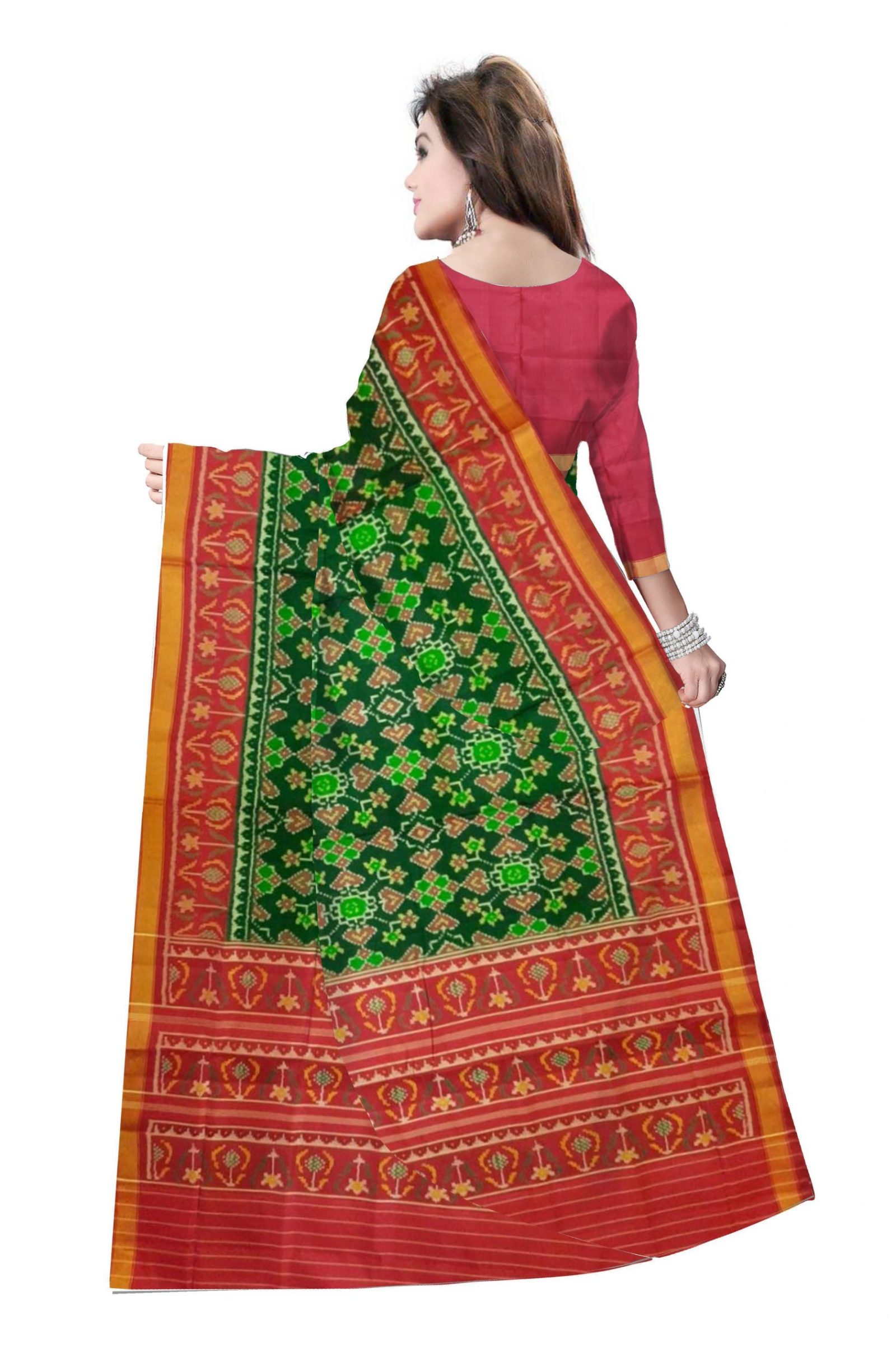 rajkotipatola Traditional Red Green Patola Saree