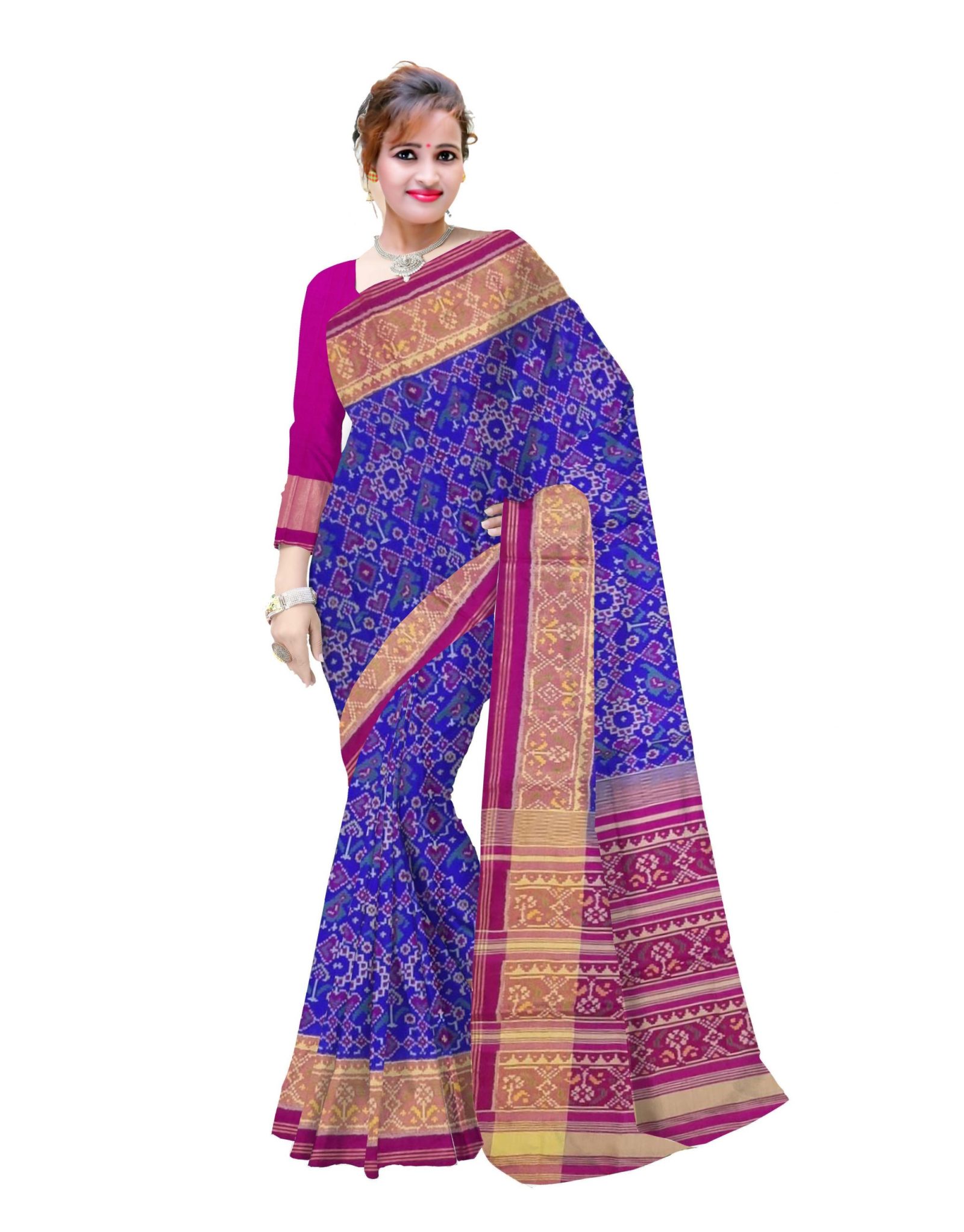 Traditional Rajkot Pink Blue Patola Saree