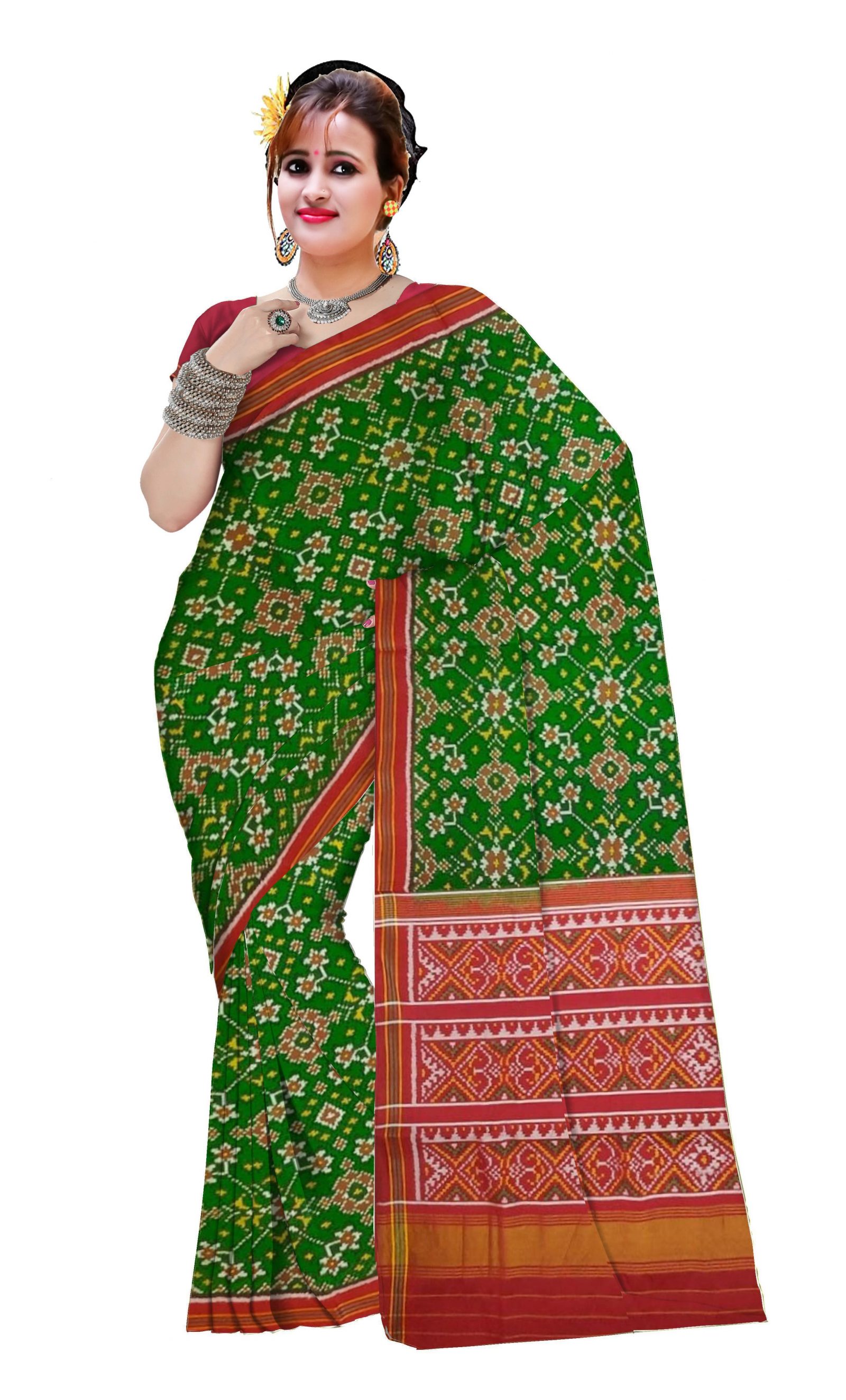 Traditional Single ikkat Red Green Navratan Patola Saree