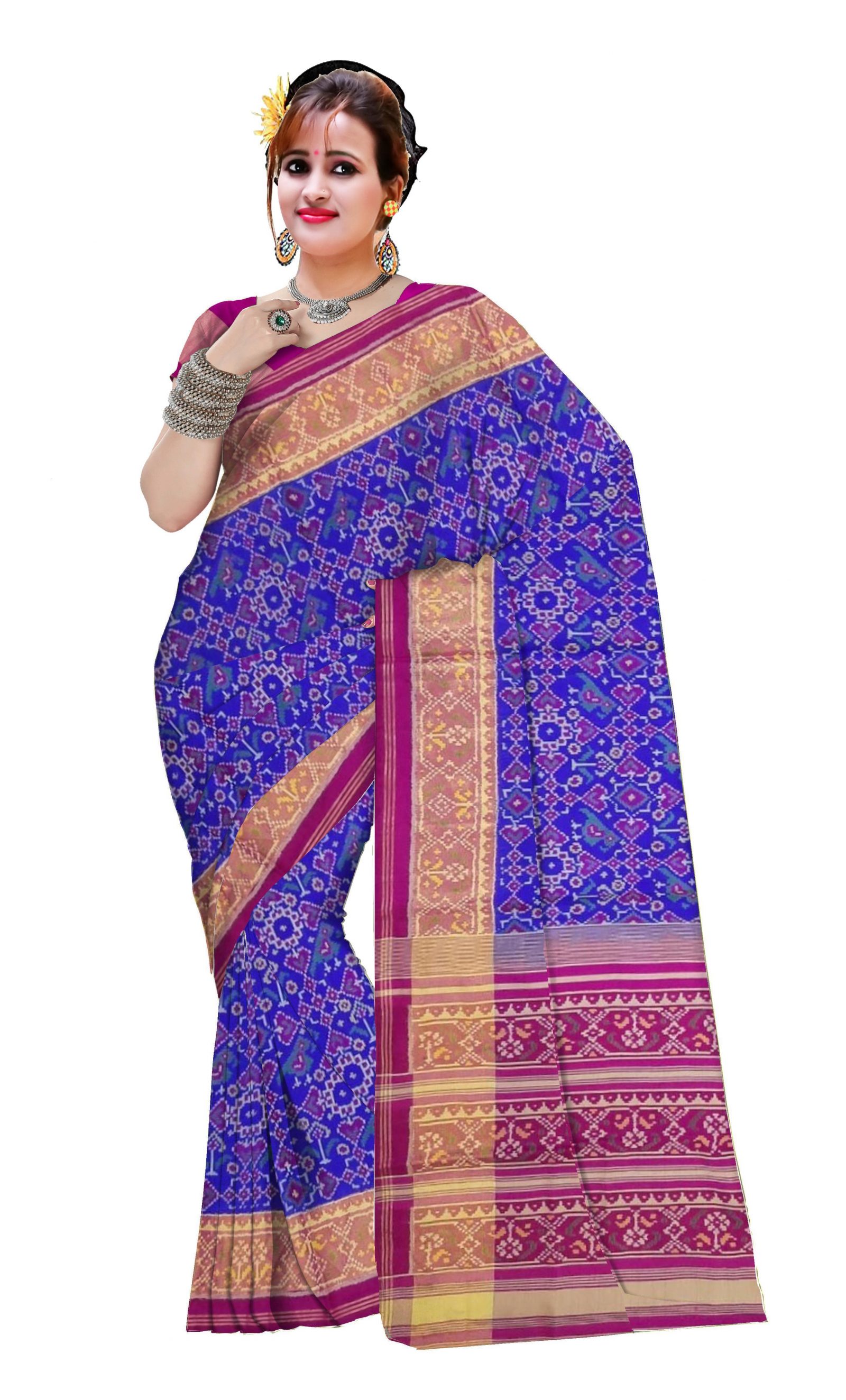 Traditional Rajkot Pink Blue Patola Saree