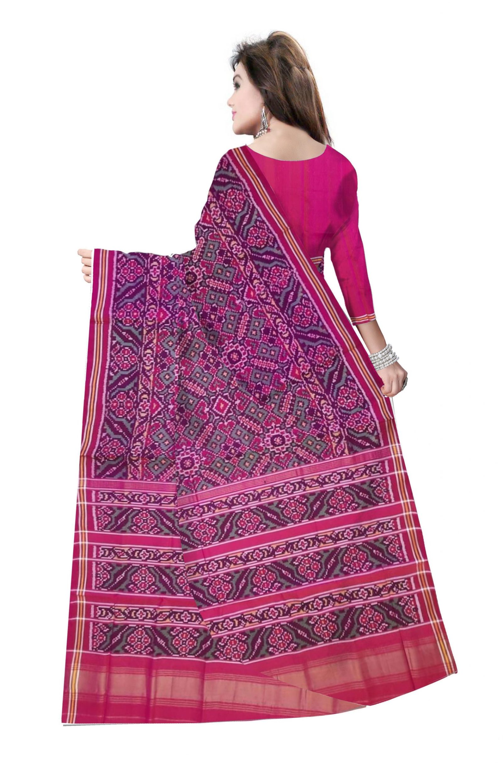 Traditional Single ikkat Pink ShortGreen Manekchok Patola Saree