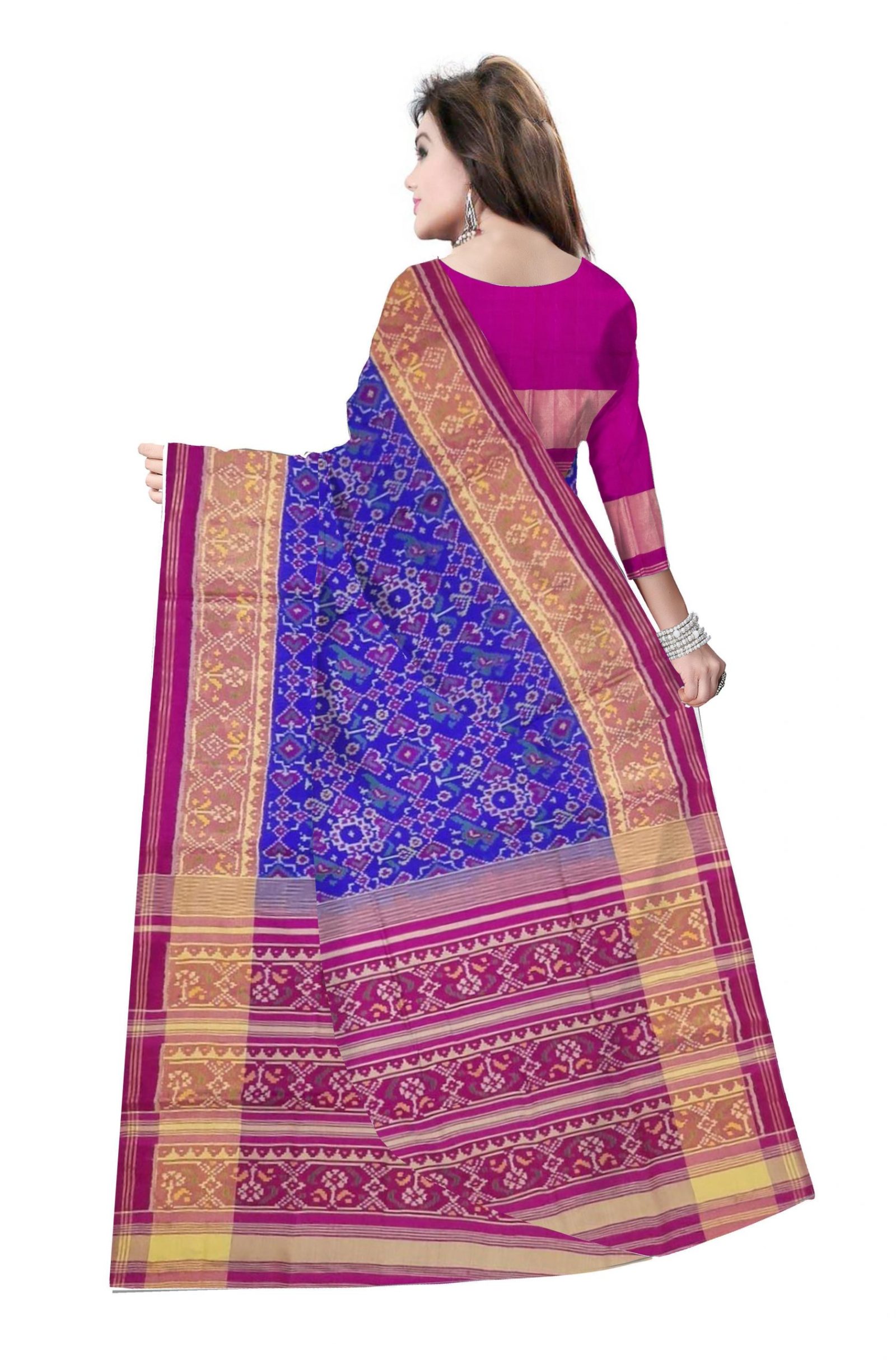 Traditional Rajkot Pink Blue Patola Saree