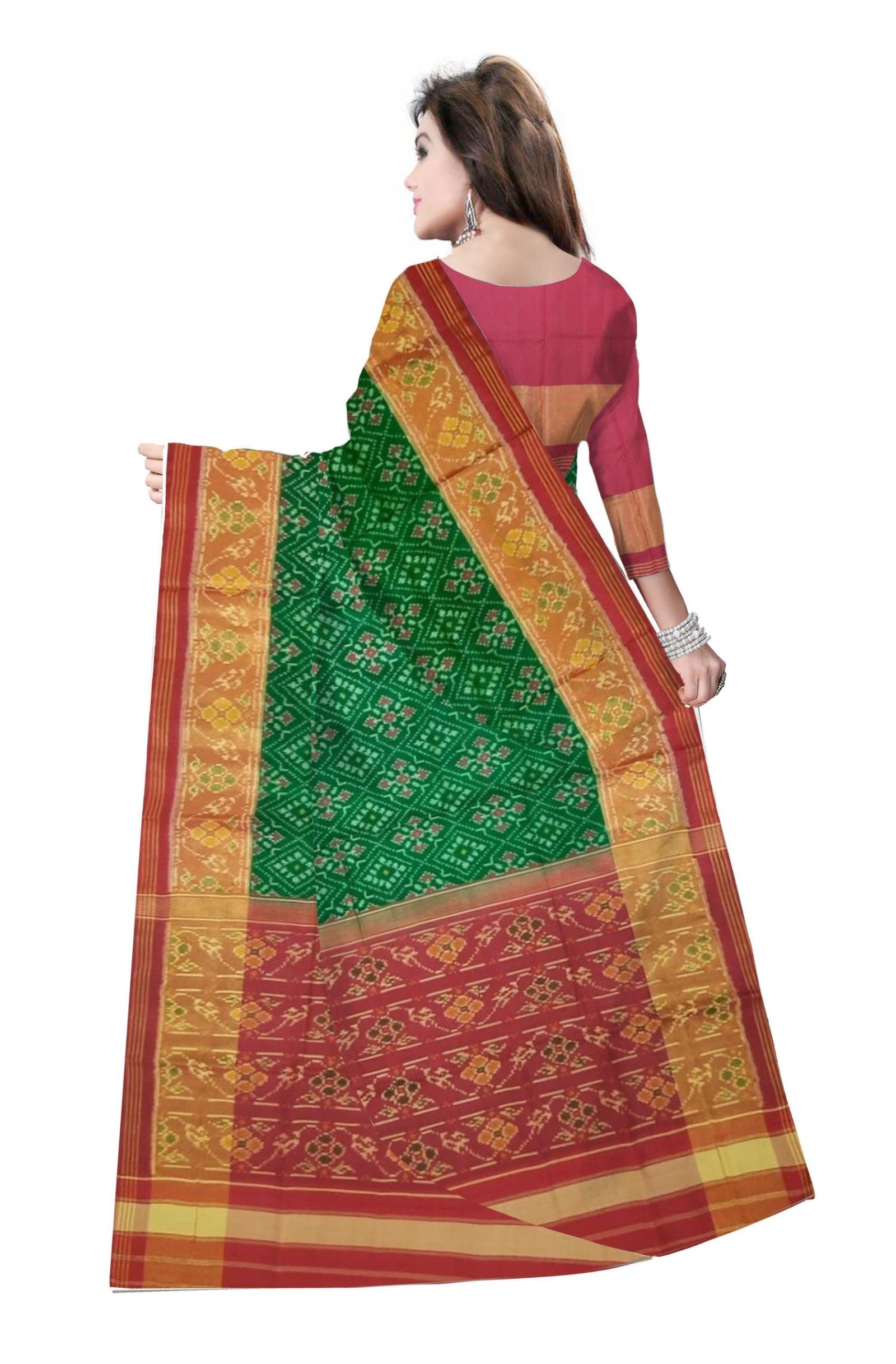 Traditional Rajkot Red Green Panchanda Patola Saree