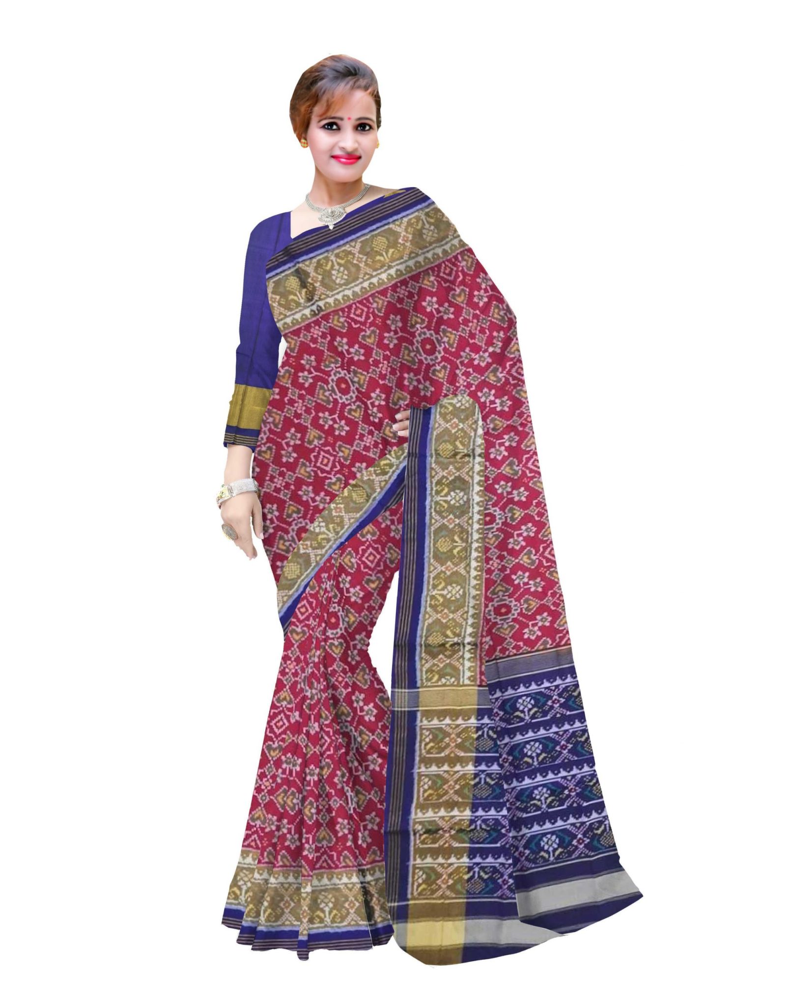 Traditional Rajkot Blue Red Patola Saree