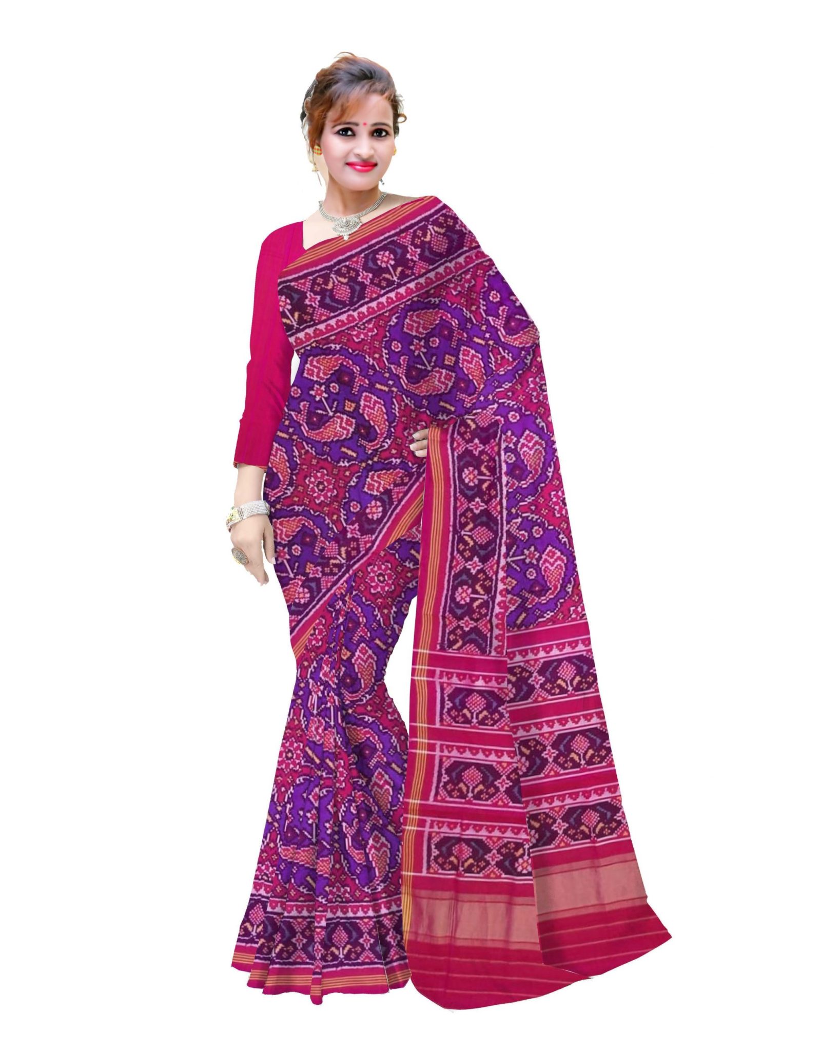 Traditional Single Ikkat Pink Blue Patola Saree