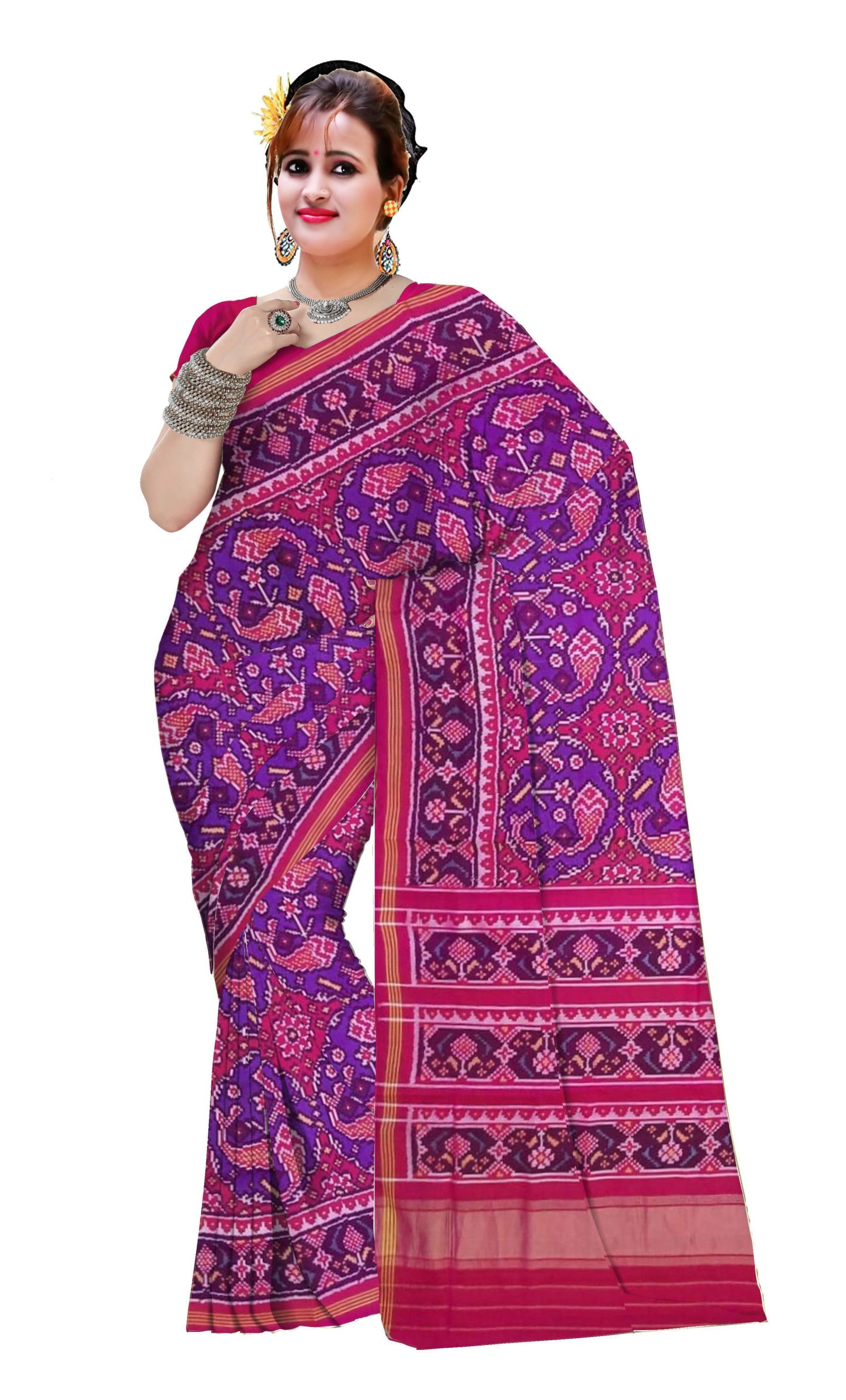 Traditional Single Ikkat Pink Blue Patola Saree