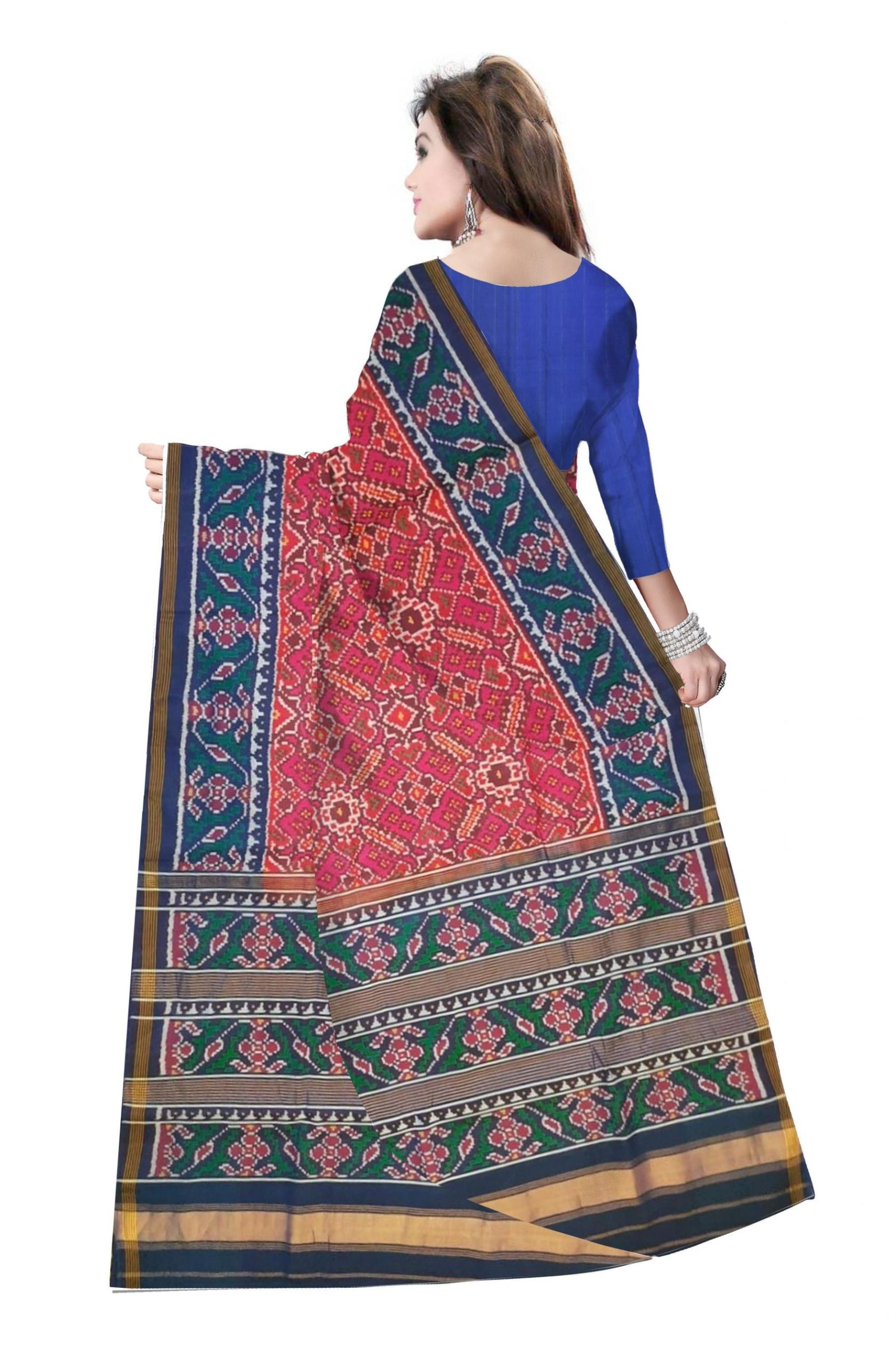 Traditional Single Ikkat Blue Pink Manekchok Patola Saree