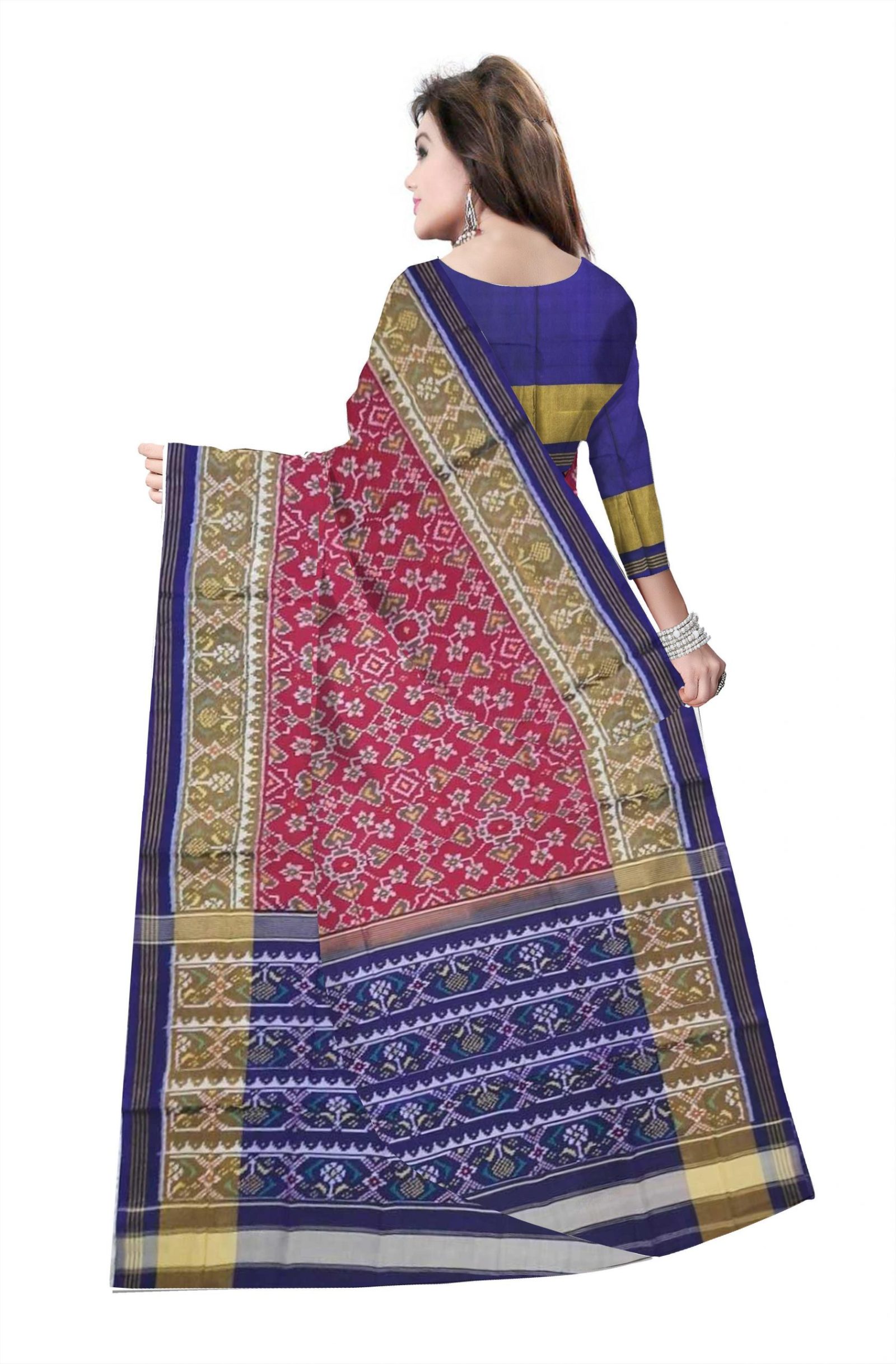 Traditional Rajkot Blue Red Patola Saree