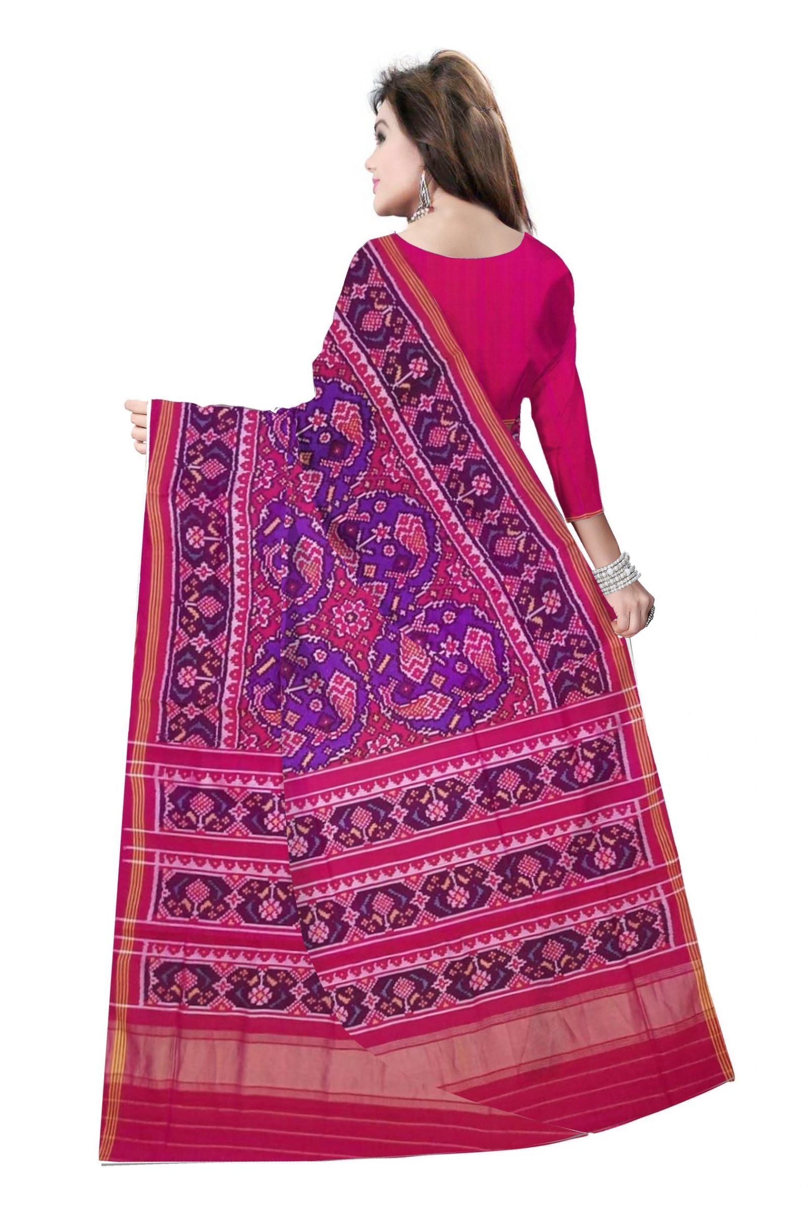 Traditional Single Ikkat Pink Blue Patola Saree