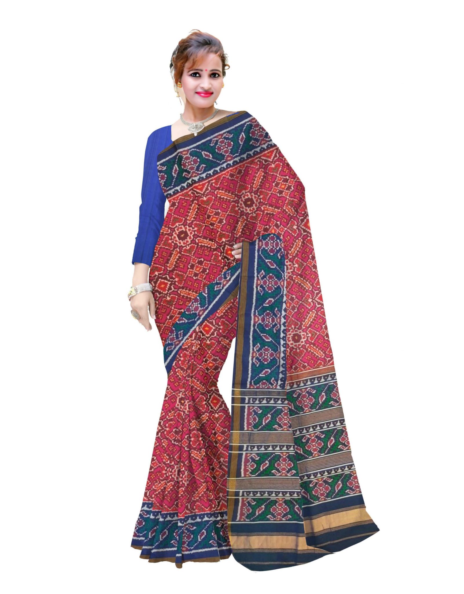 Traditional Single Ikkat Blue Pink Manekchok Patola Saree