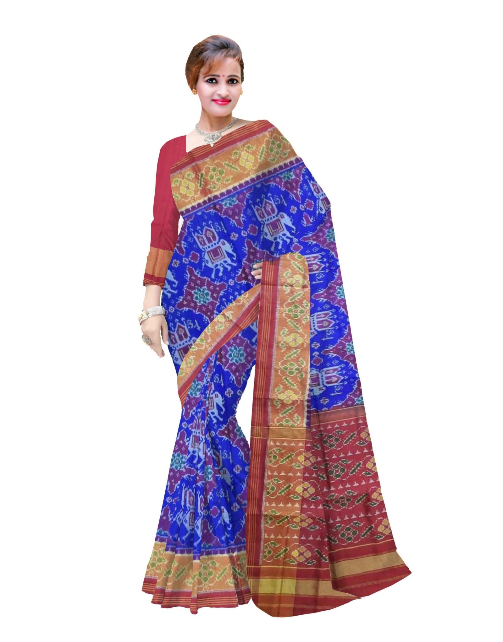 Traditional Rajkot Red Blue Patola Saree