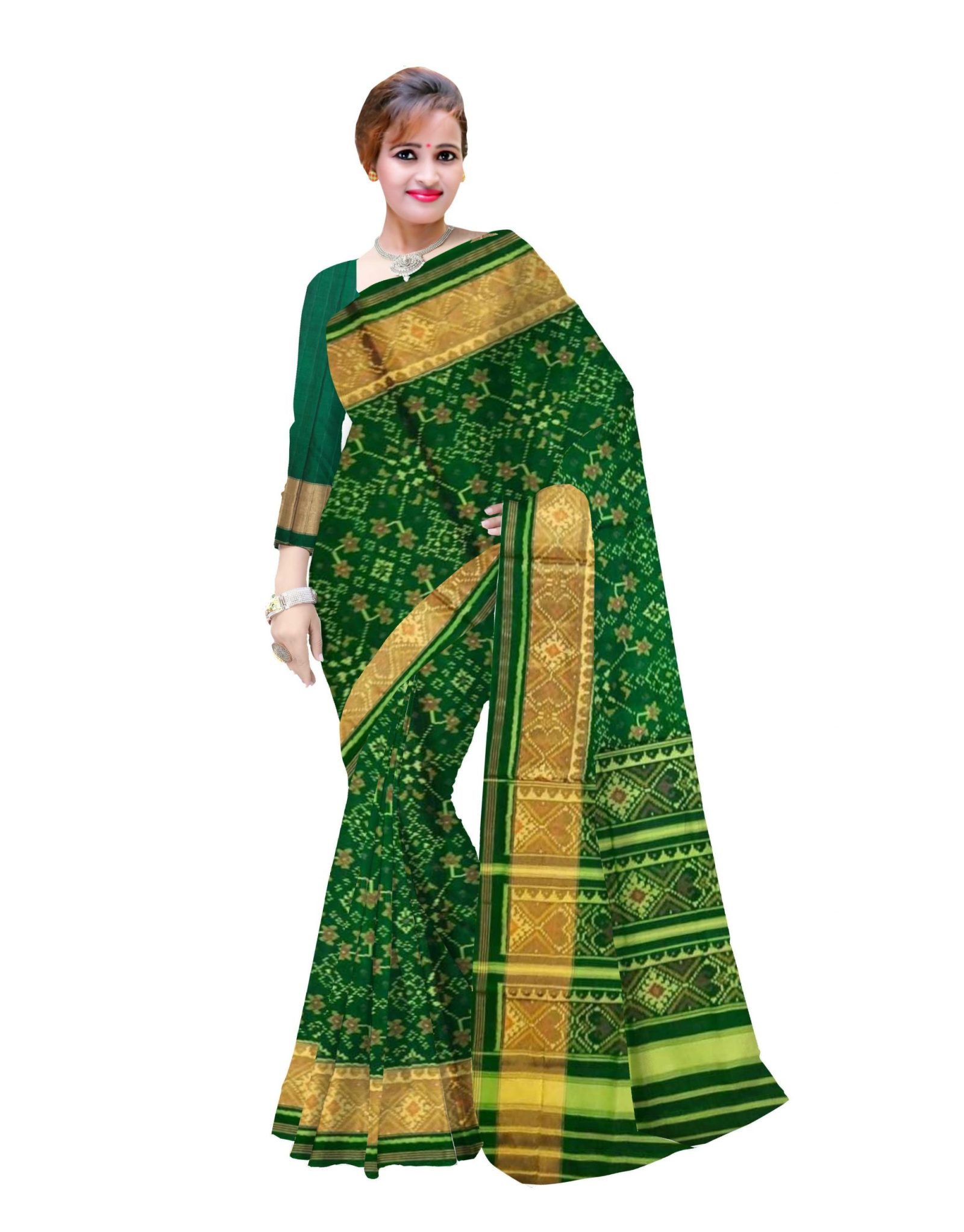 Traditional Rajkot Green Navratan Patola Saree