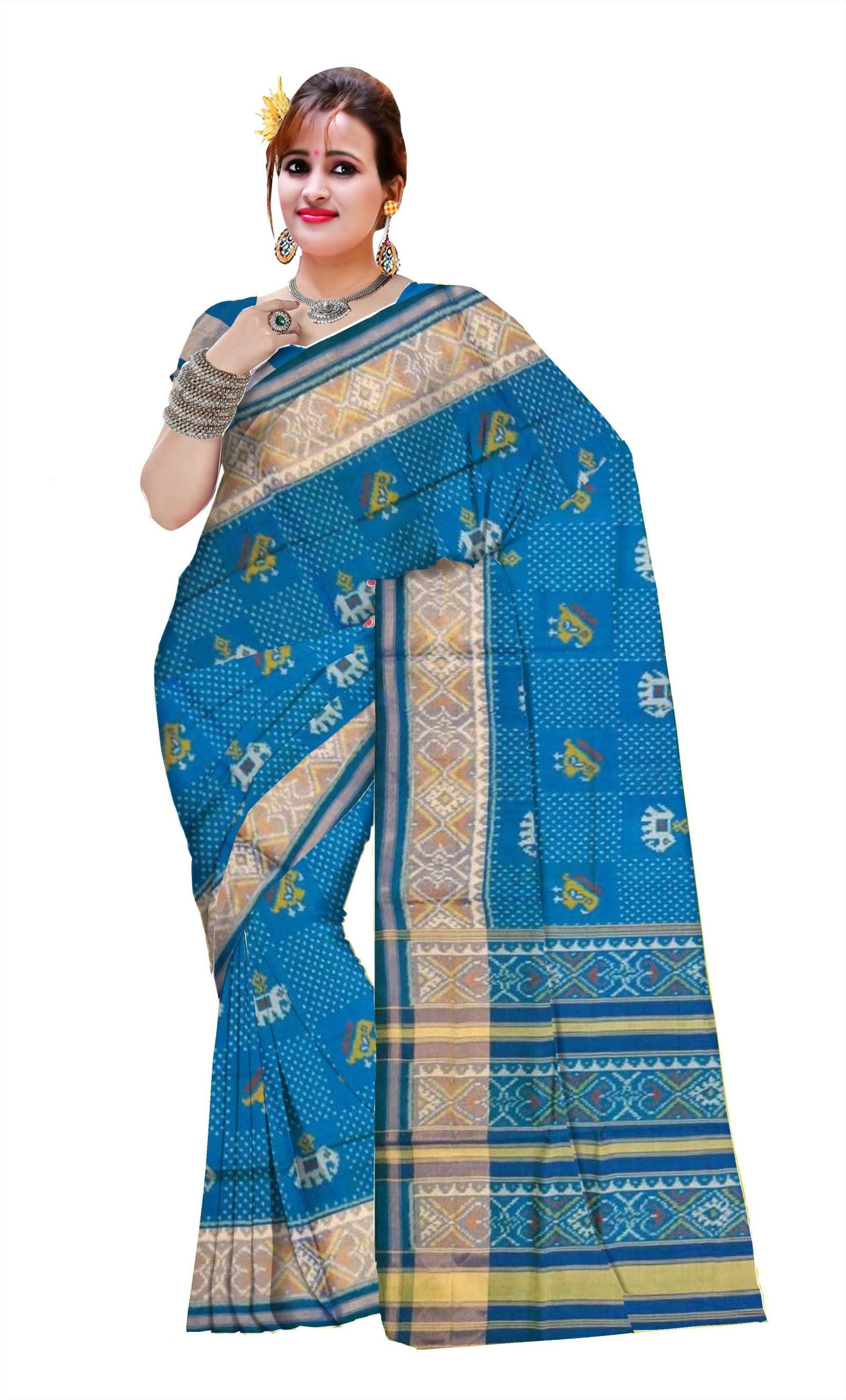 Traditional Rajkot Sky Blue Patola Saree