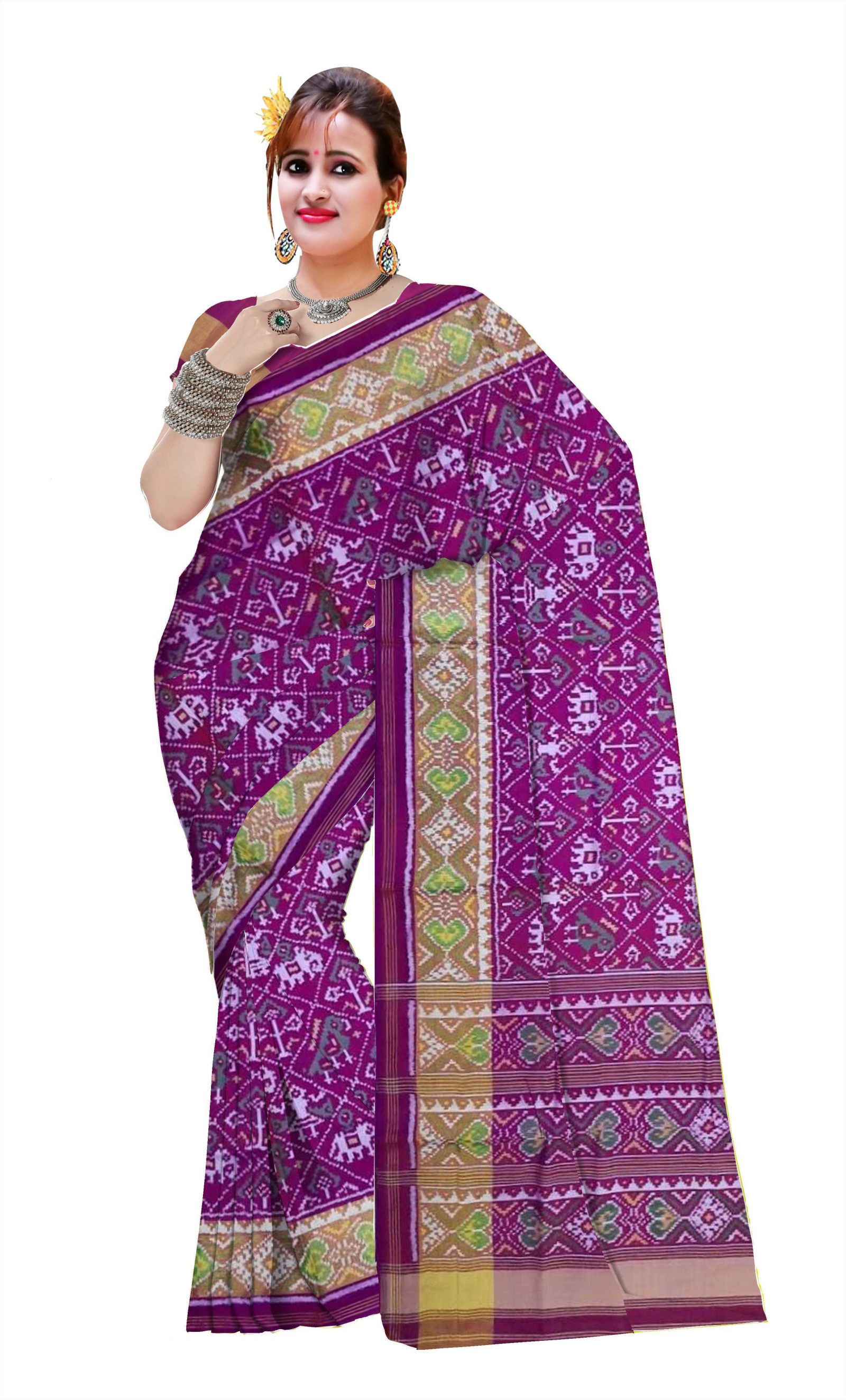 Traditional Rajkot Magenta Narikunj Patola Saree