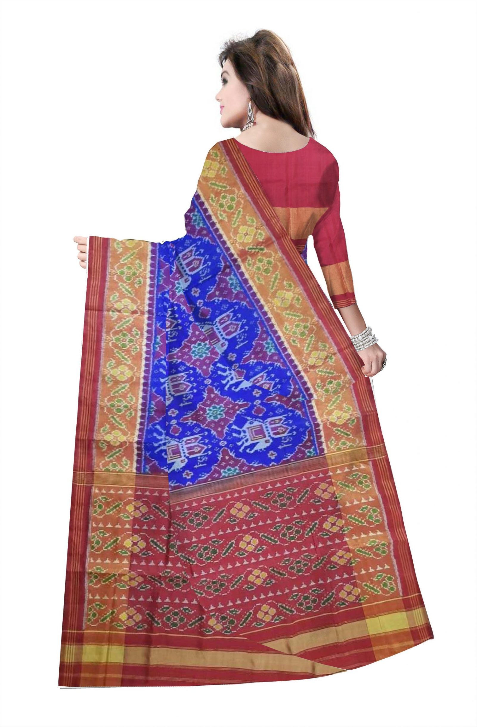 Traditional Rajkot Red Blue Patola Saree