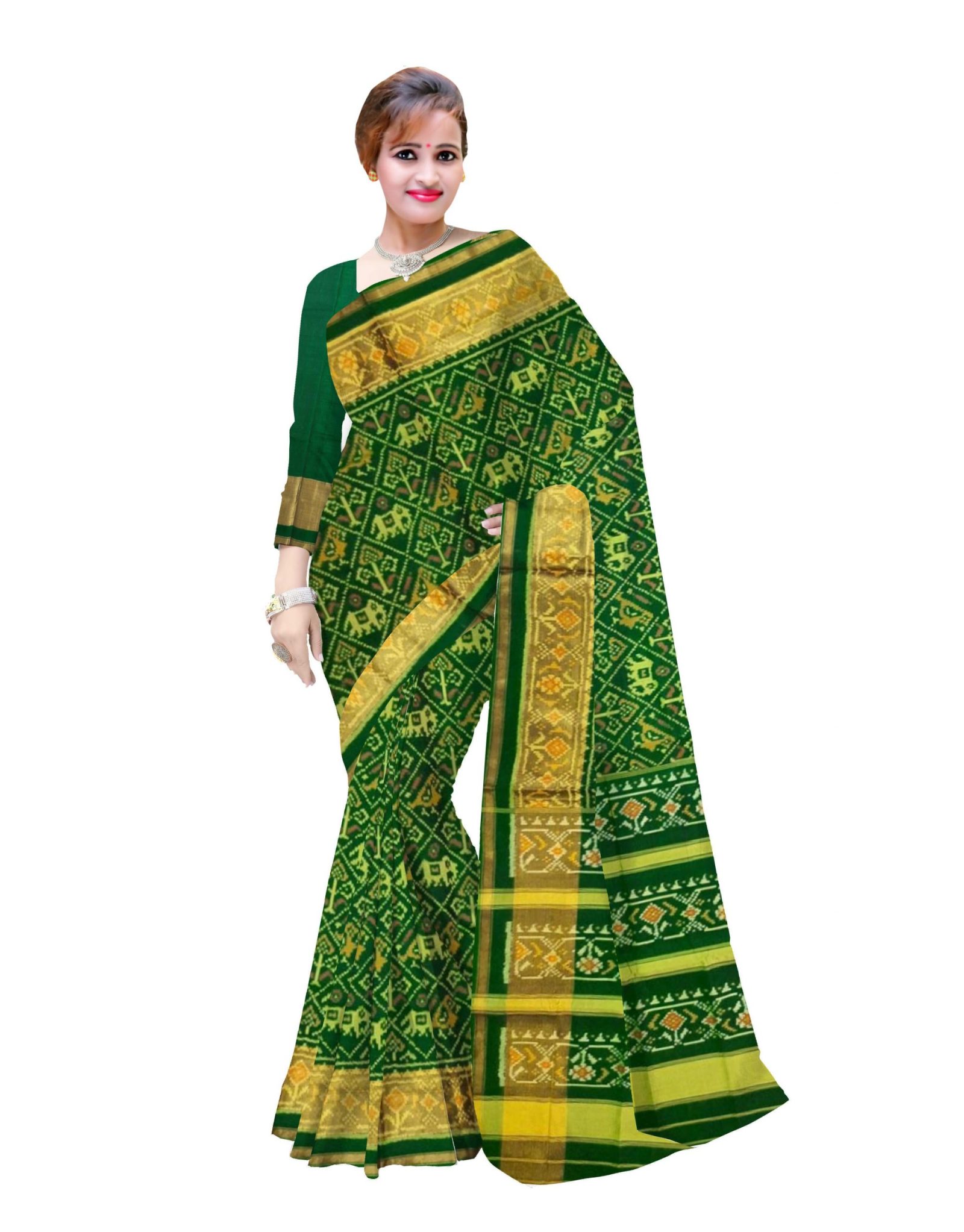 Traditional Rajkot Green Narikunj Patola Saree