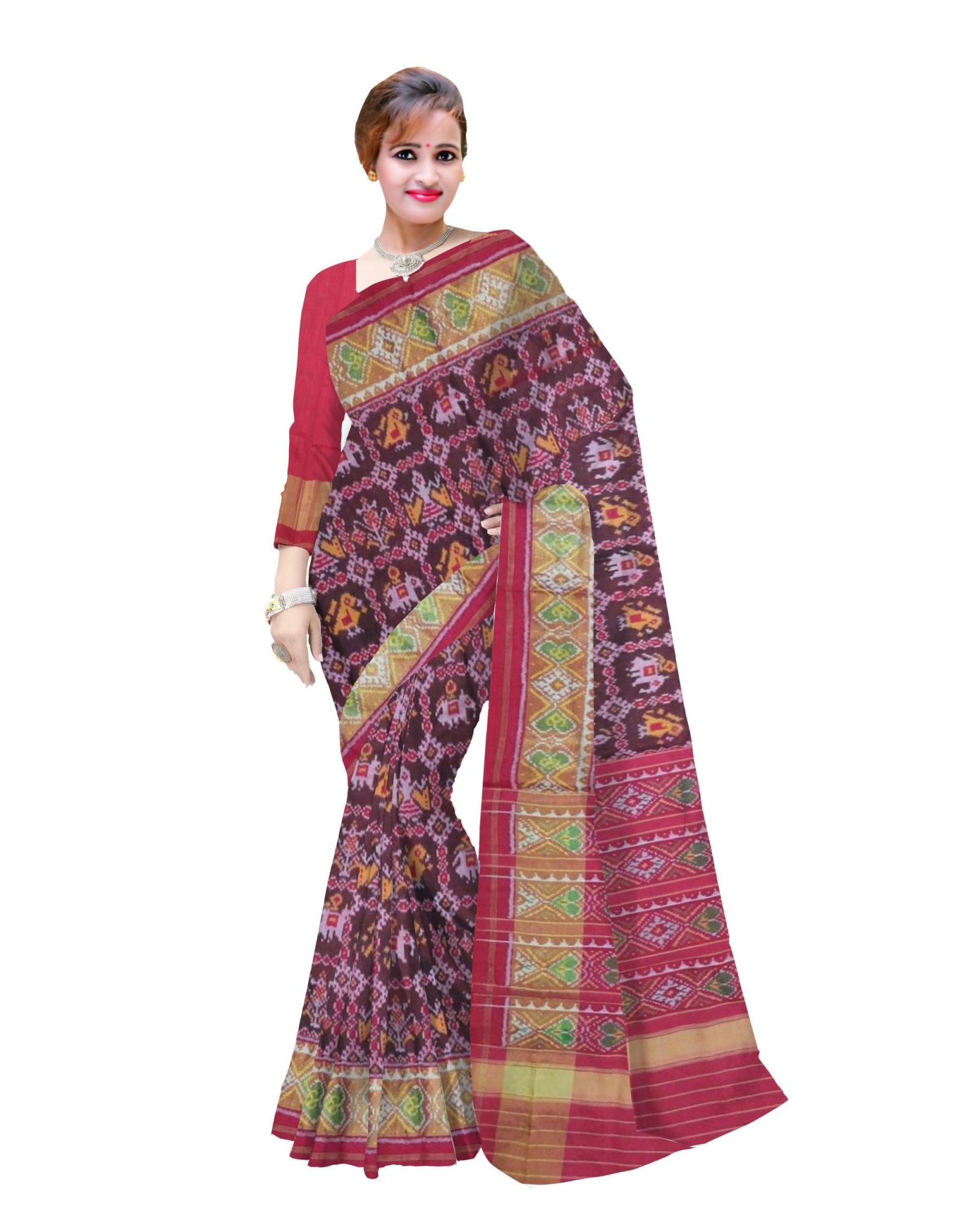 Traditional Rajkot Red Mehandi Box Narikunj Patola Saree