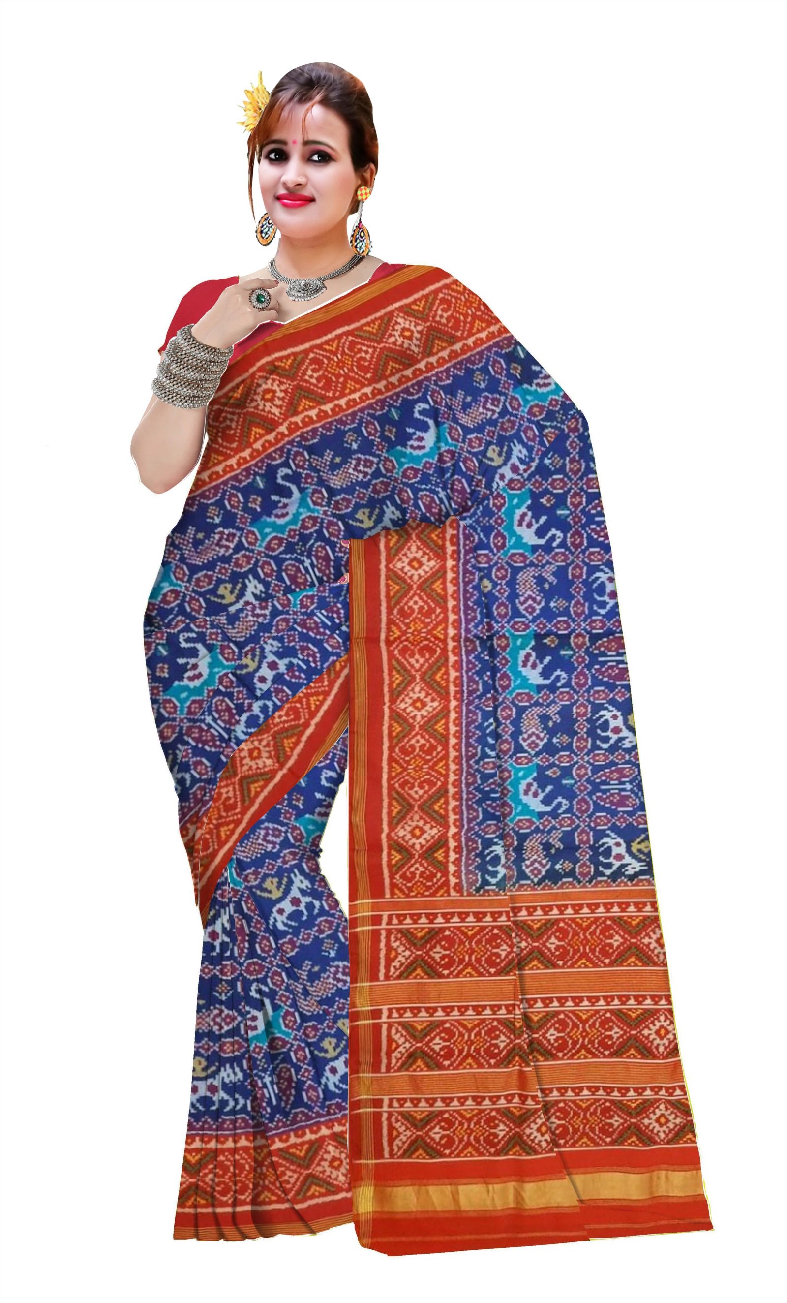 Traditional Single ikkat Red Blue Figure Patola Saree