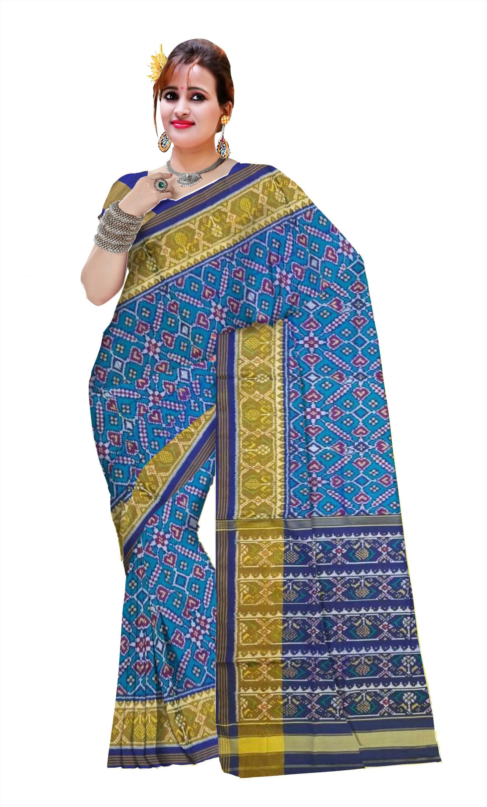 Traditional Rajkot Blue SkyBlue Manekchok Patola Saree