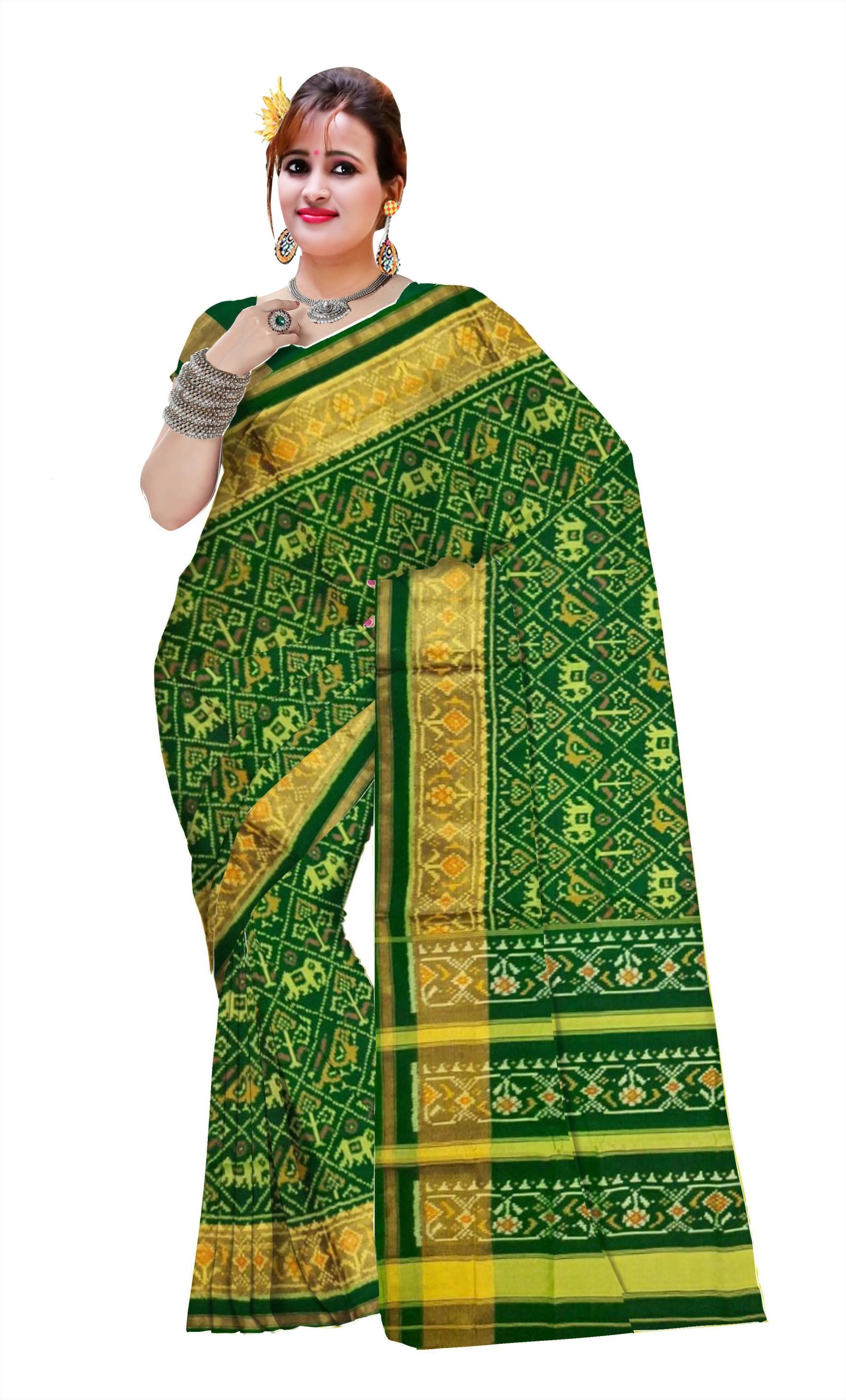 Traditional Rajkot Green Narikunj Patola Saree