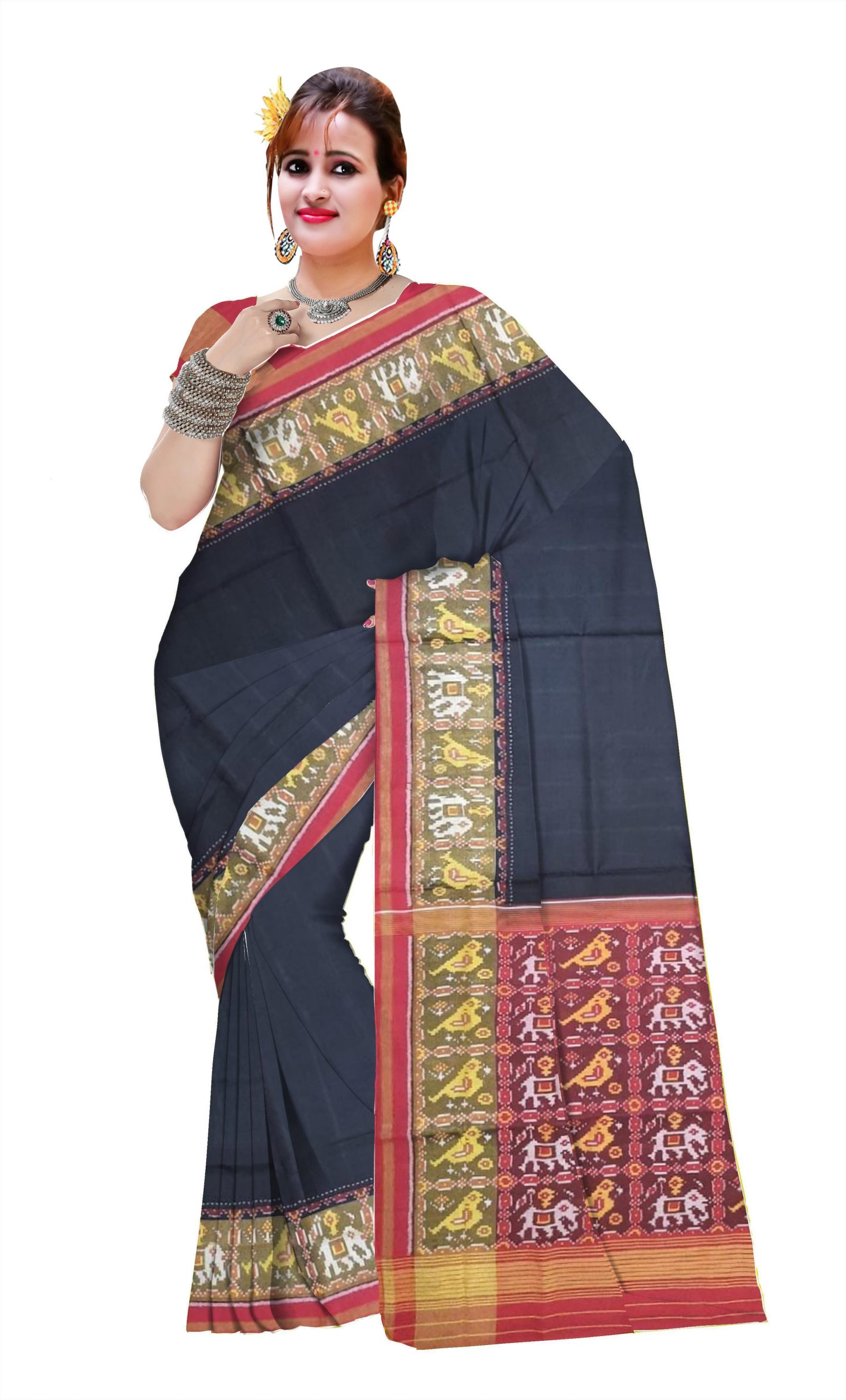 Traditional Rajkot Red Black Gala Border Patola Saree