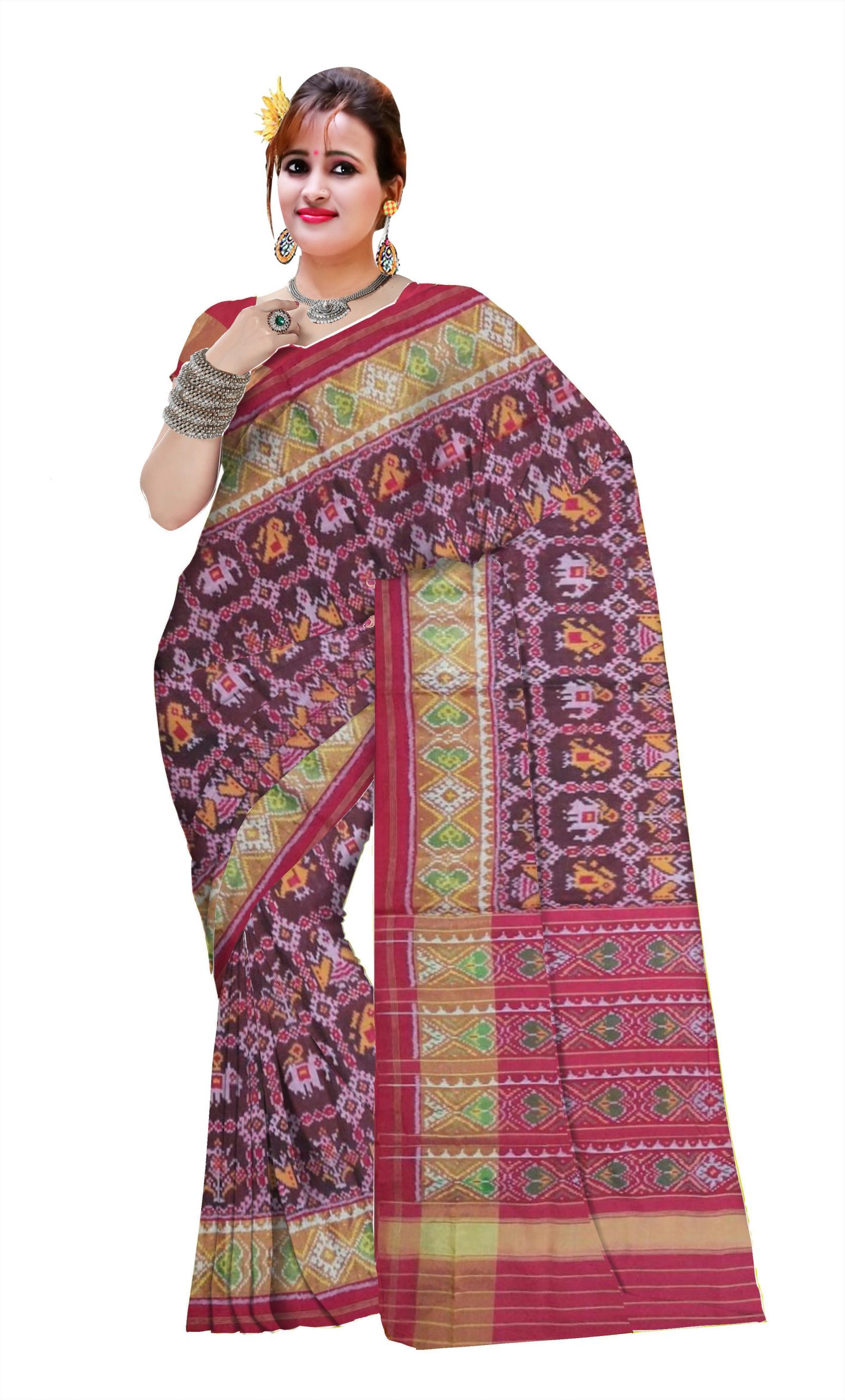 Traditional Rajkot Red Mehandi Box Narikunj Patola Saree