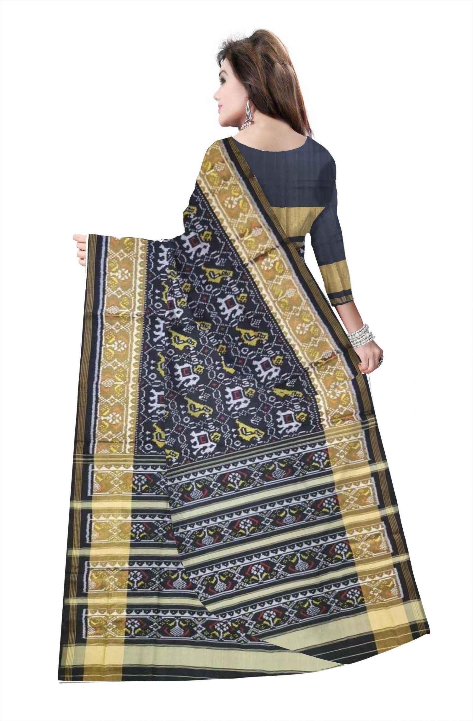 Traditional Rajkot Black Elephant Parrot Patola Saree