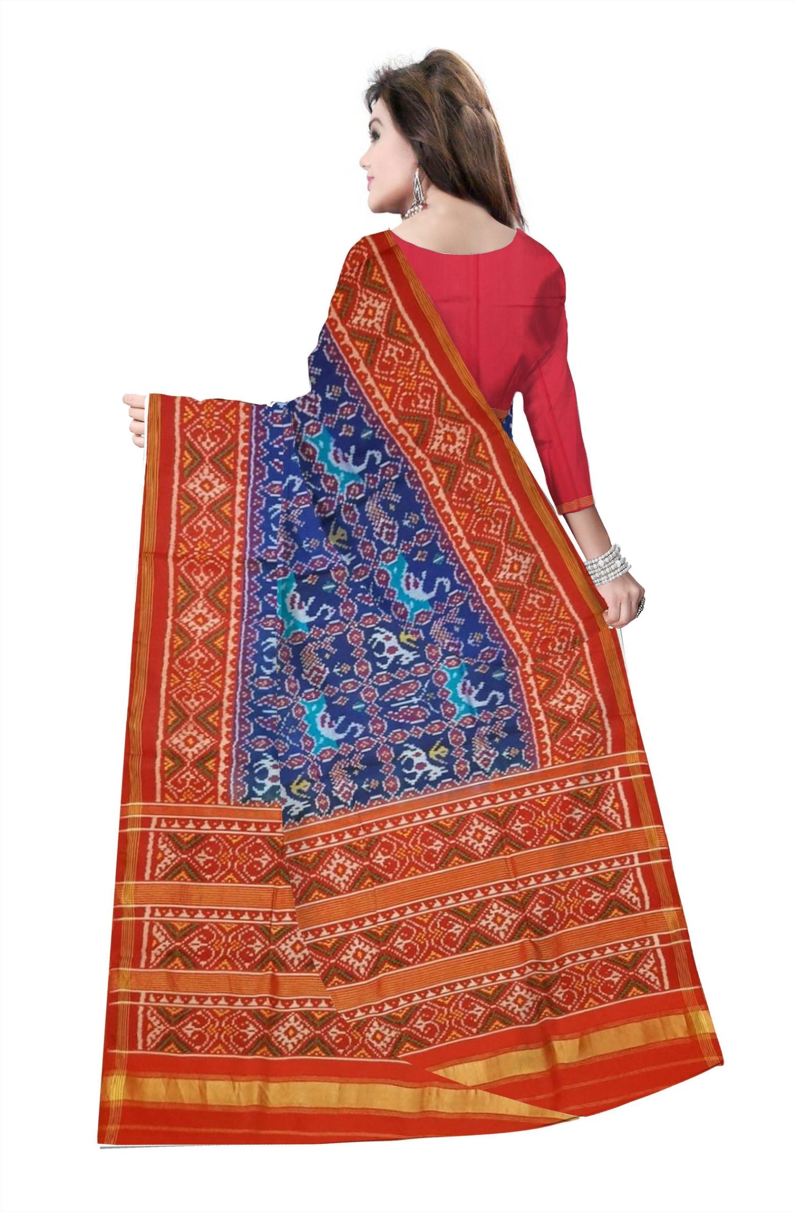 Traditional Single ikkat Red Blue Figure Patola Saree