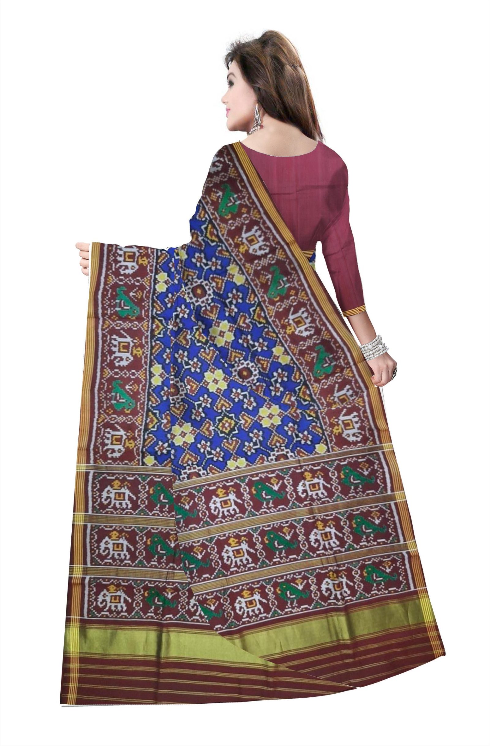 Traditional Single ikkat Maroon Blue Patola Saree