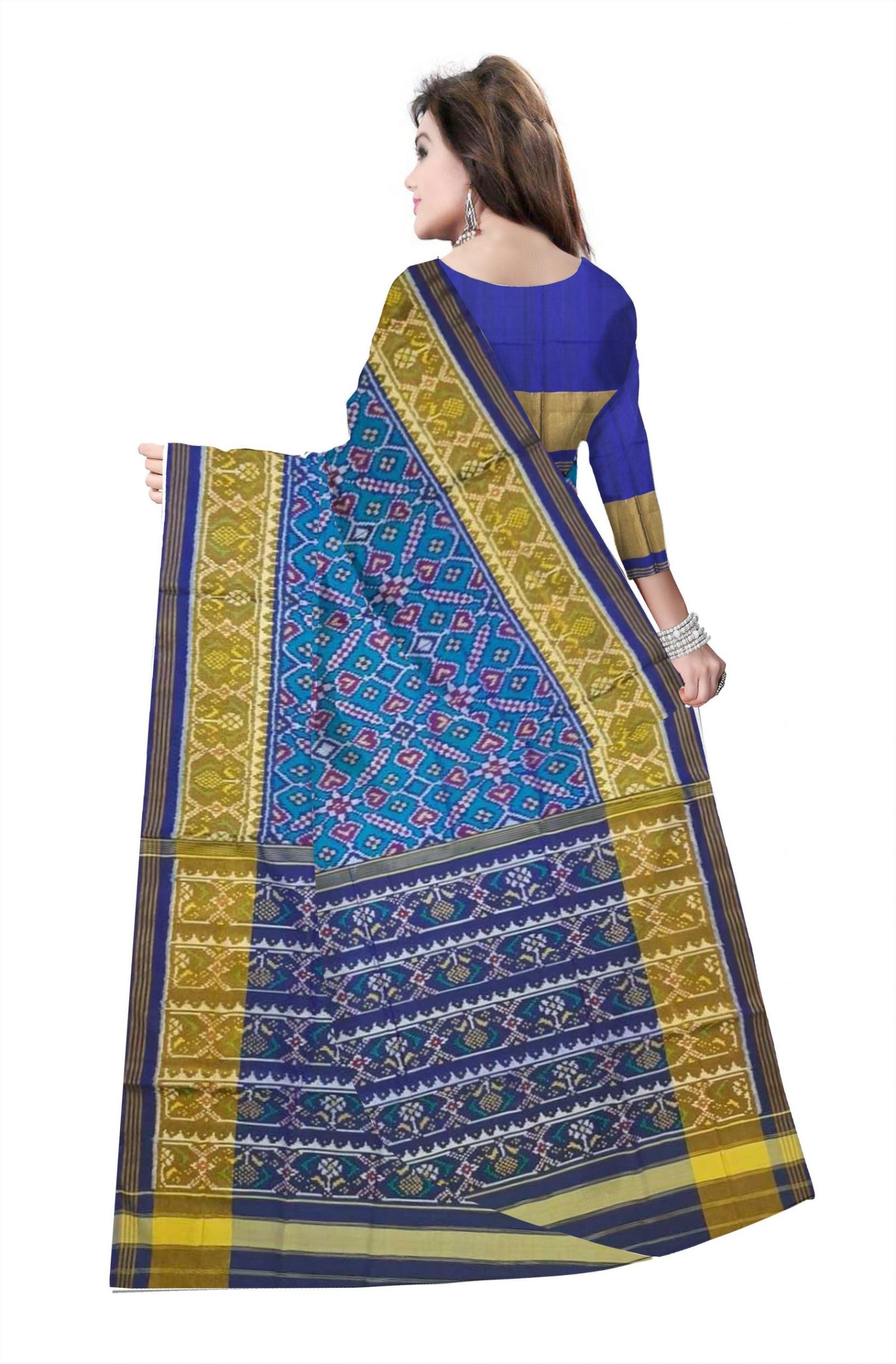 Traditional Rajkot Blue SkyBlue Manekchok Patola Saree