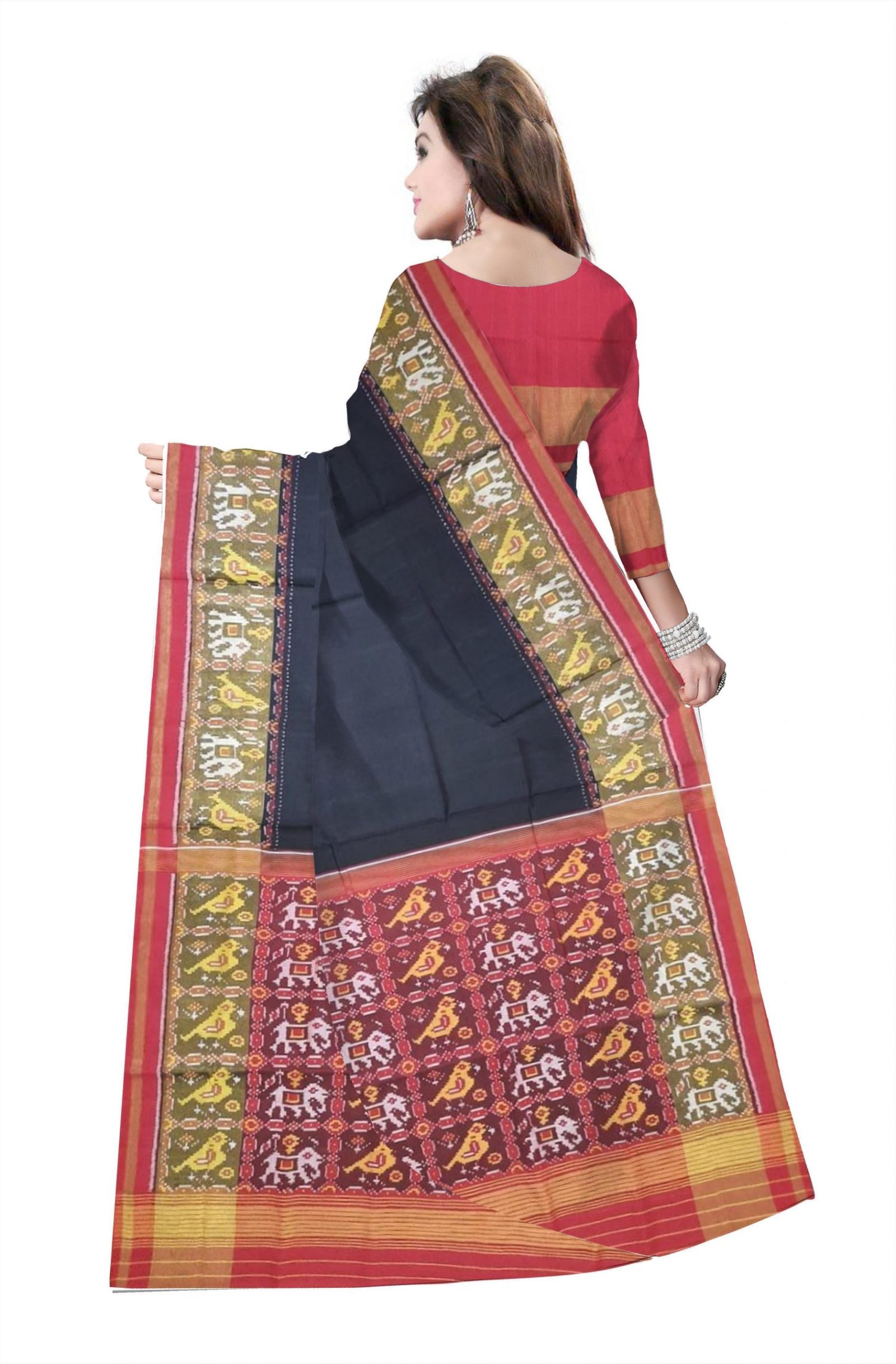 Traditional Rajkot Red Black Gala Border Patola Saree