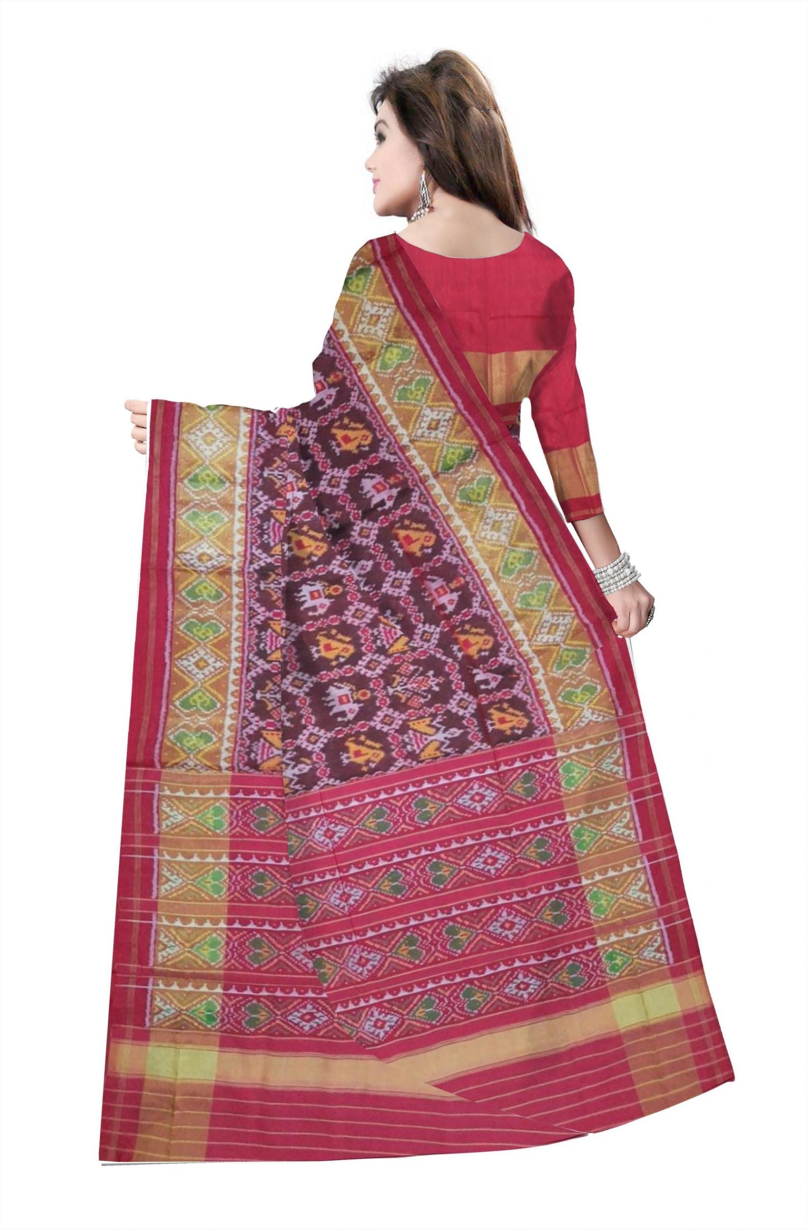 Traditional Rajkot Red Mehandi Box Narikunj Patola Saree