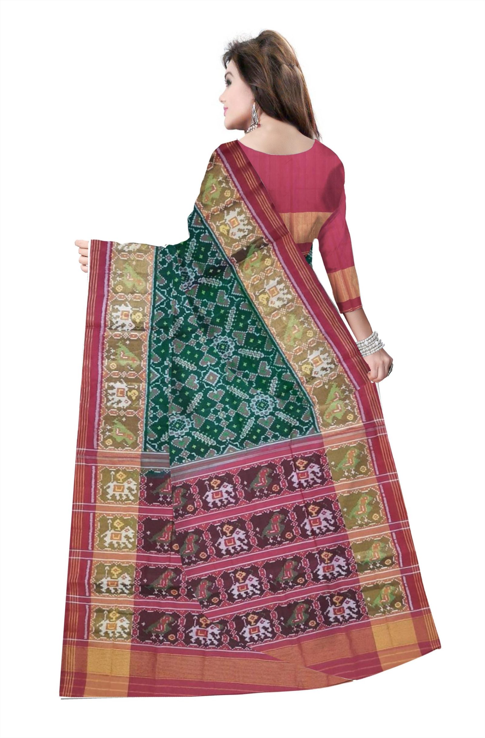 Traditional Rajkot Red Green Manekchok Patola Saree