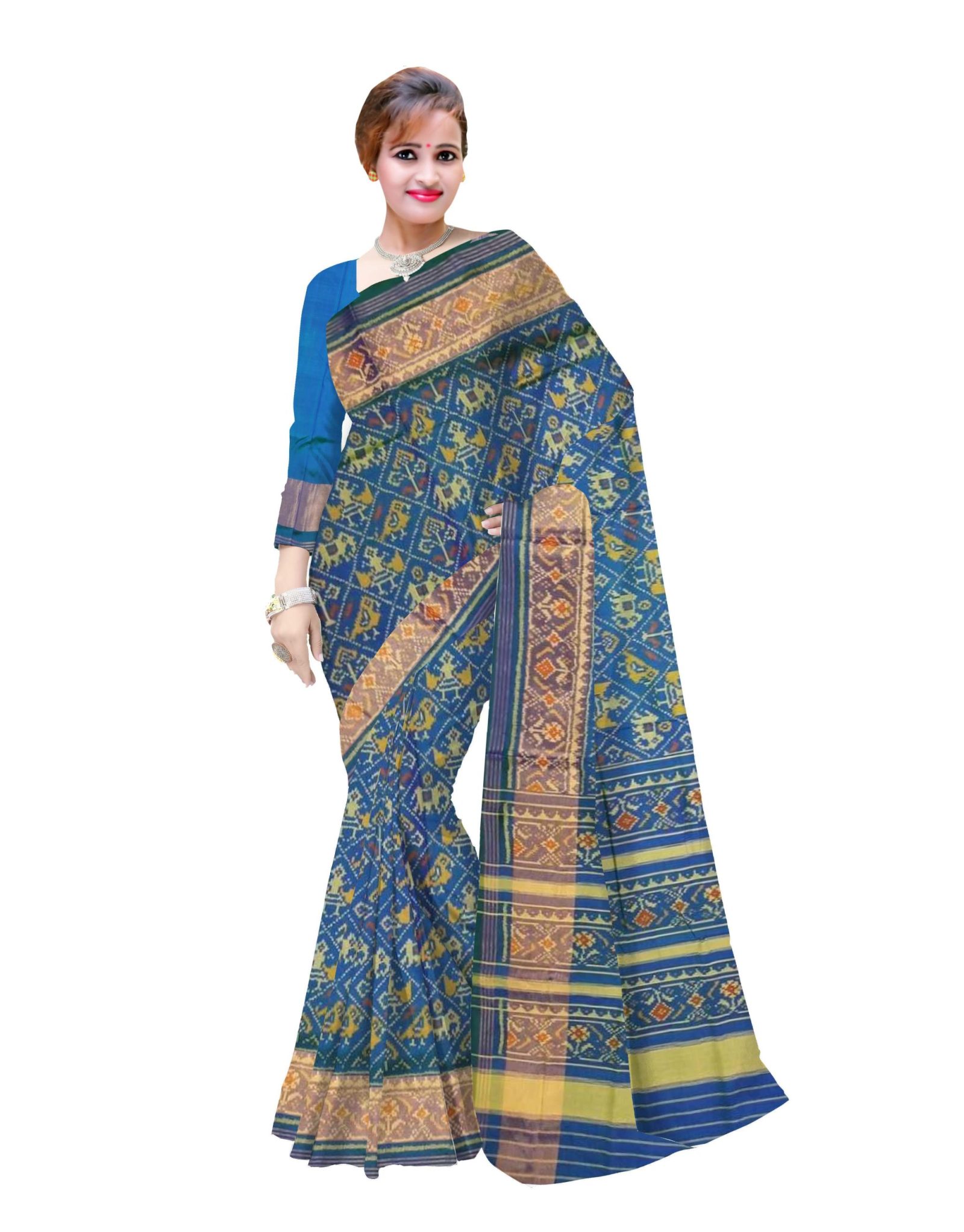 Traditional Rajkot GreenBlue short Narikunj Patola Saree