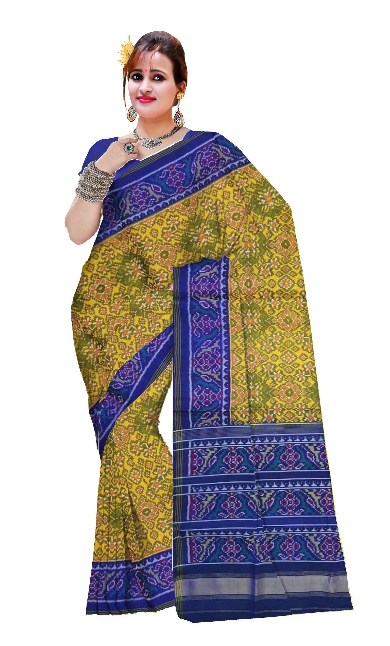 @Rajkotipatola #rajkotipatola Traditional Single ikkat Blue Yellow Navratan Patola Saree