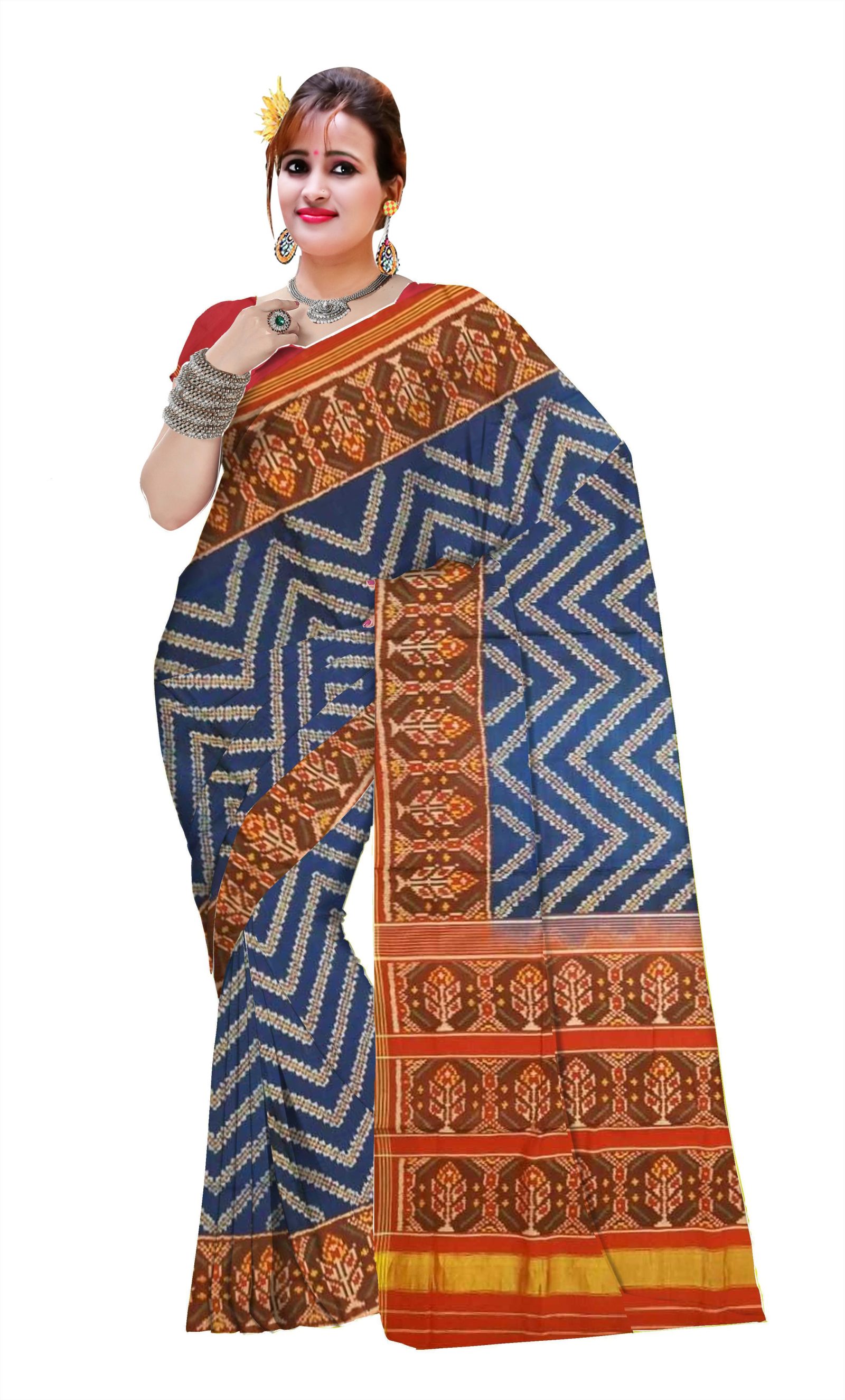Traditional Single ikkat Red Blue Lehariya Patola Saree