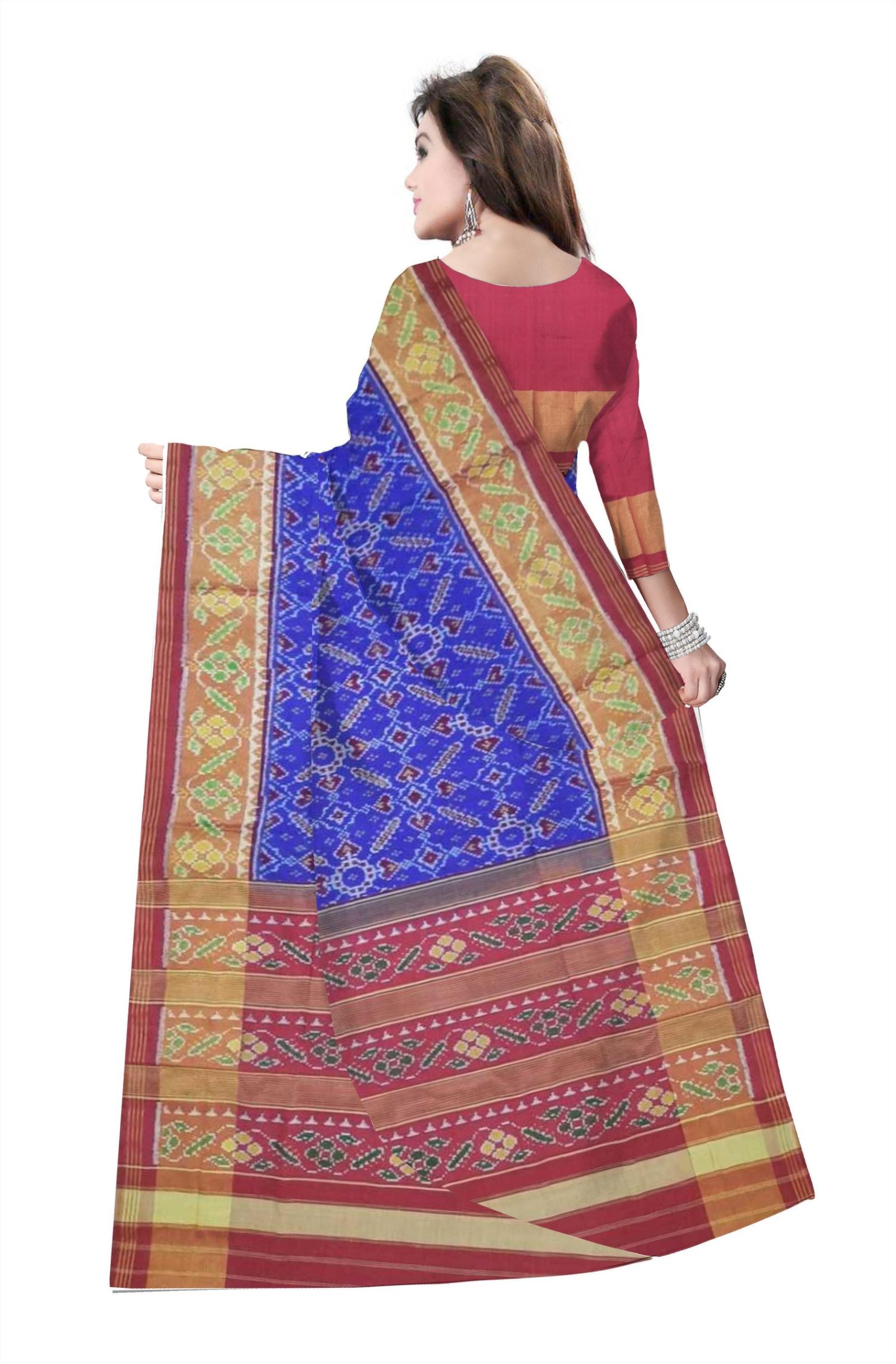 Traditional Rajkot Red Blue Manekchok Patola Saree