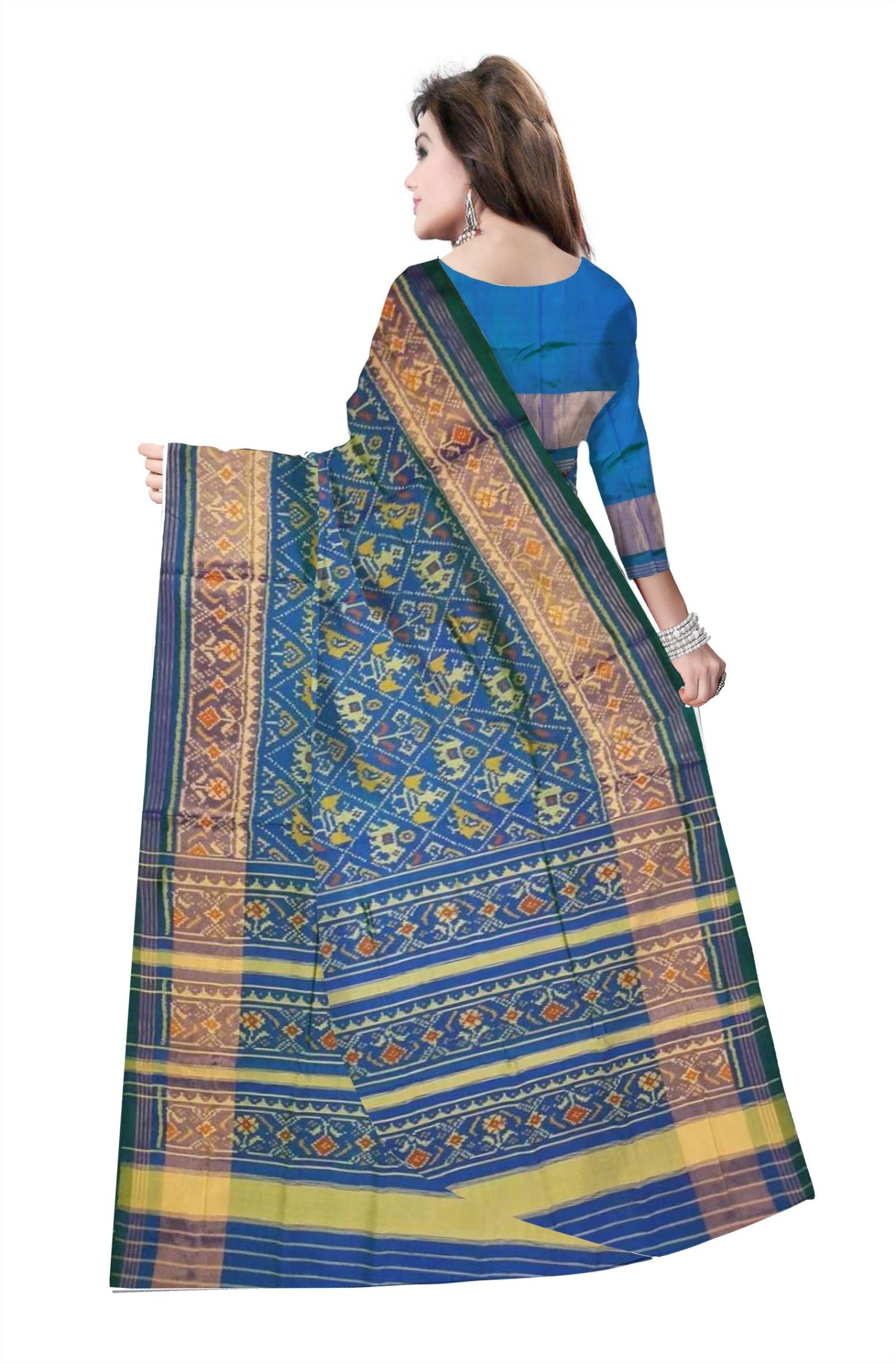 Traditional Rajkot GreenBlue short Narikunj Patola Saree