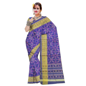Traditional Rajkot Tissue Border Blue Manekchok Patola Saree