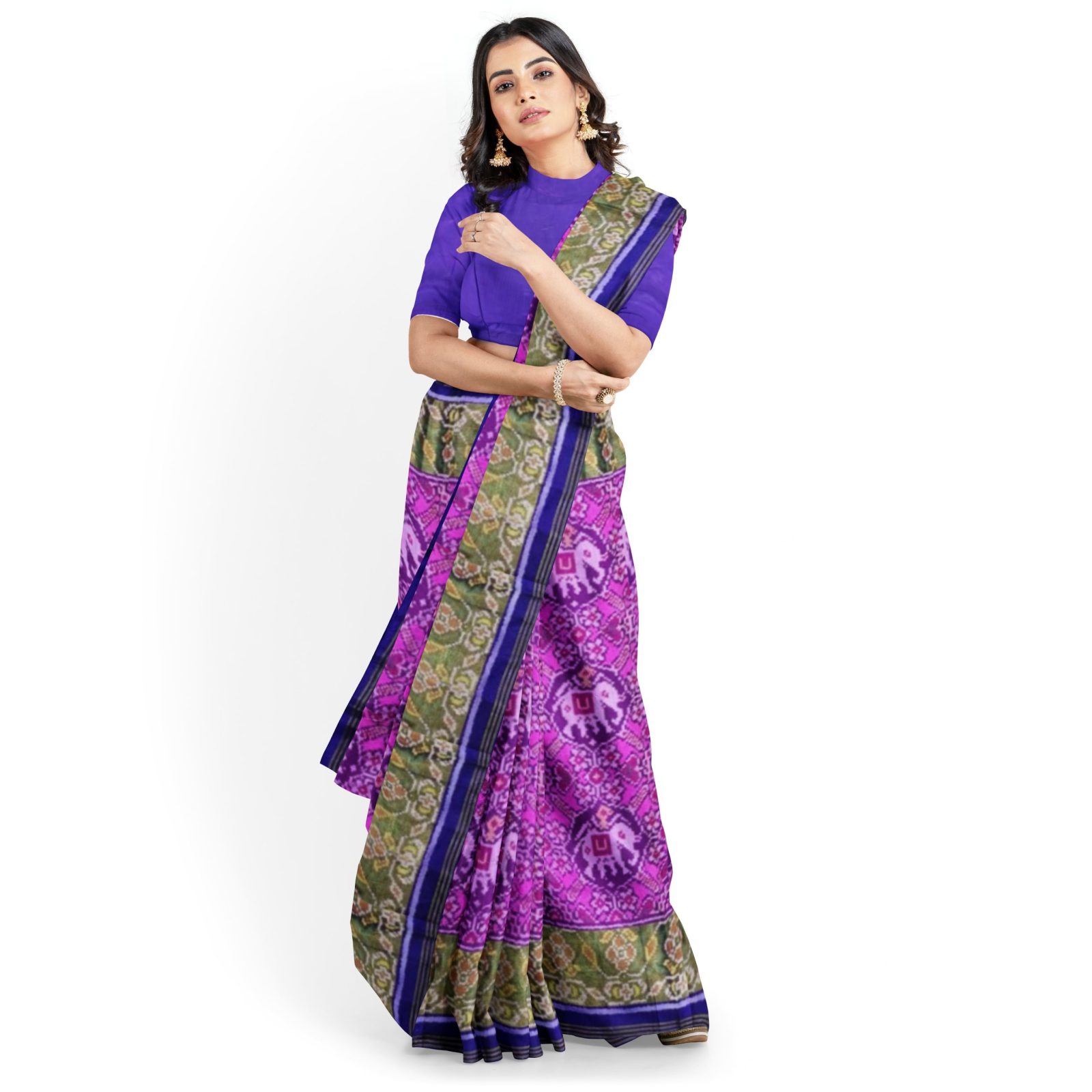 Traditional Rajkot Tissue Border Blue BabyPink Manekchok Elephant Patola Saree